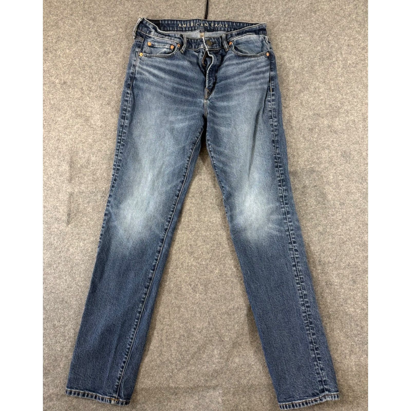 American Eagle Outfitters American Eagle Jeans Mens 32x36 Blue Denim Stretch Slim Straight Flex Whiskering Pockets 5-Pocket Design City Streetwear Y2K Mens Size US 32 / EU 48 - 2 Thumbnail