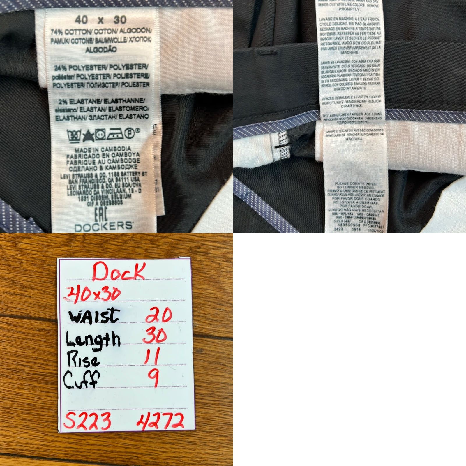 Dockers Dockers Mens Black Classic Fit Chino Pants 40X30 Flat Front Mid Rise Casual Slacks Regular Size US 40 / EU 56 - 8 Thumbnail