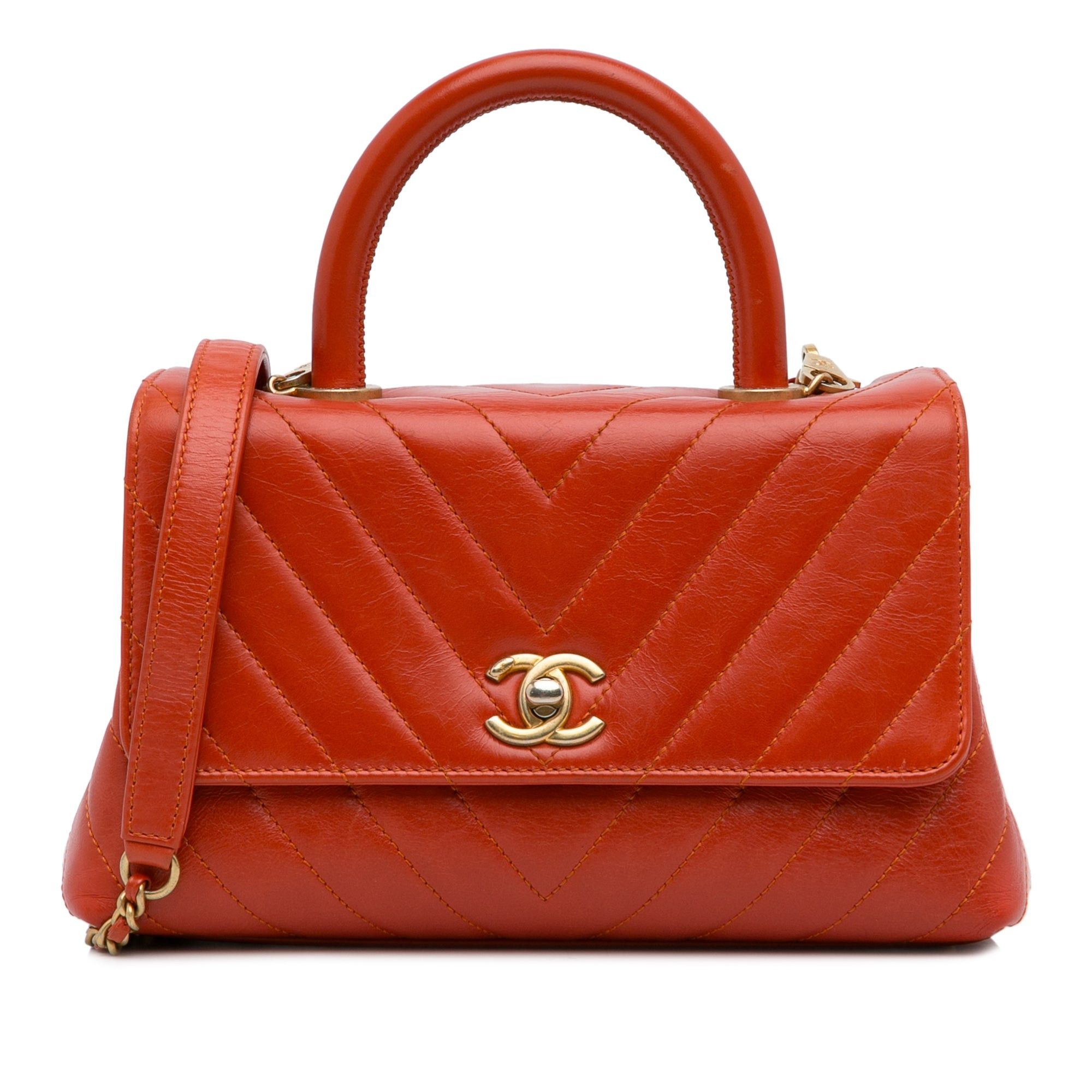 Chanel Chanel Small Lambskin Chevron Coco Top Handle Bag Red Size ONE SIZE - 1 Thumbnail