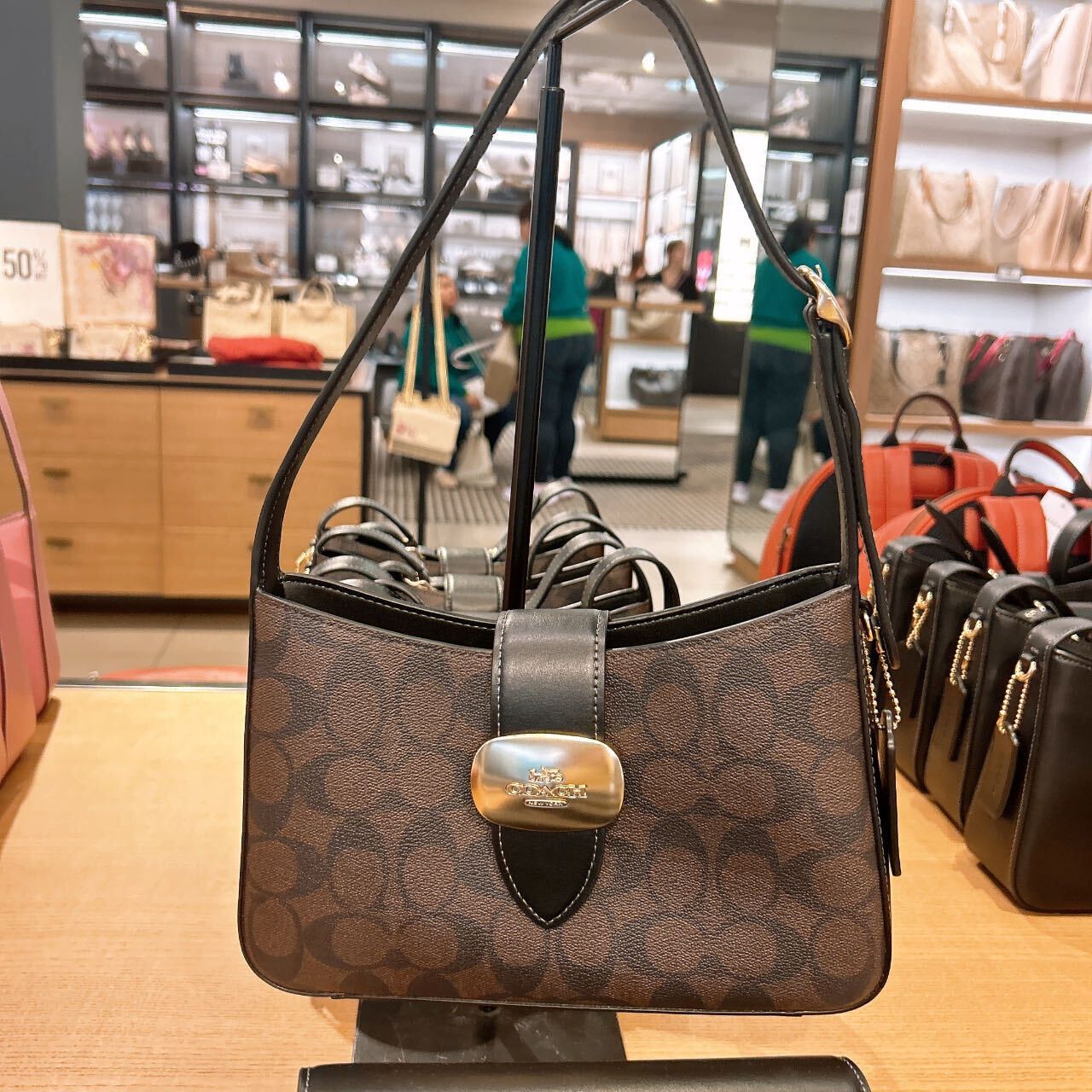 image of Coach Eliza Shoulder Bag In Signature Canvas Cp005 in Gold/Brown Black, Women's
