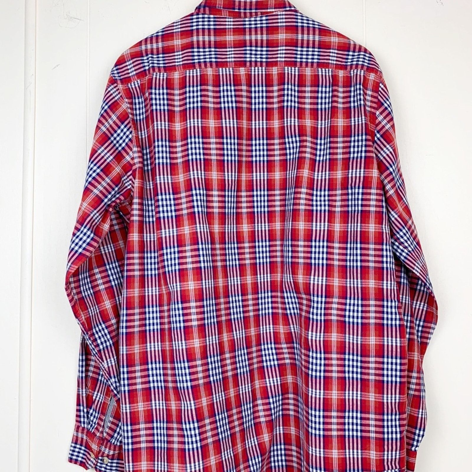 Wrangler Wrangler Jeans Red & Navy Plaid Button Down Shirt Men Size L Size US L / EU 52-54 / 3 - 2 Thumbnail