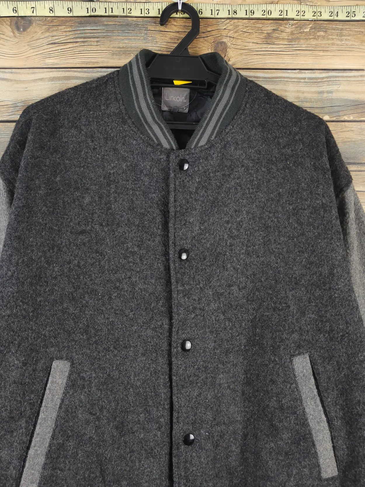 Japanese Brand DL 1964 Lincoln Black Gray Wool Varsity Jackets #W2230 Size US L / EU 52-54 / 3 - 8 Thumbnail