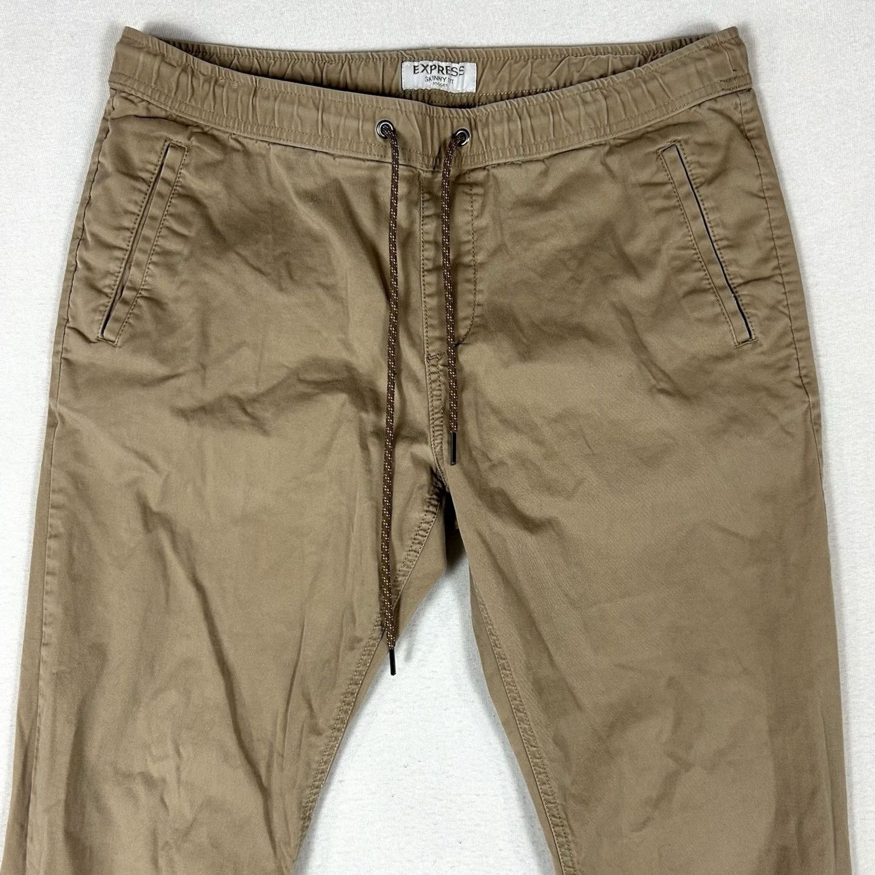 Express Express Jogger Pants Mens Size 32 Beige Slim Fit Beis Side Zip Pockets Stretch Tapered Inseam 29 Cotton Blend Spandex Size US 32 / EU 48 - 3 Thumbnail