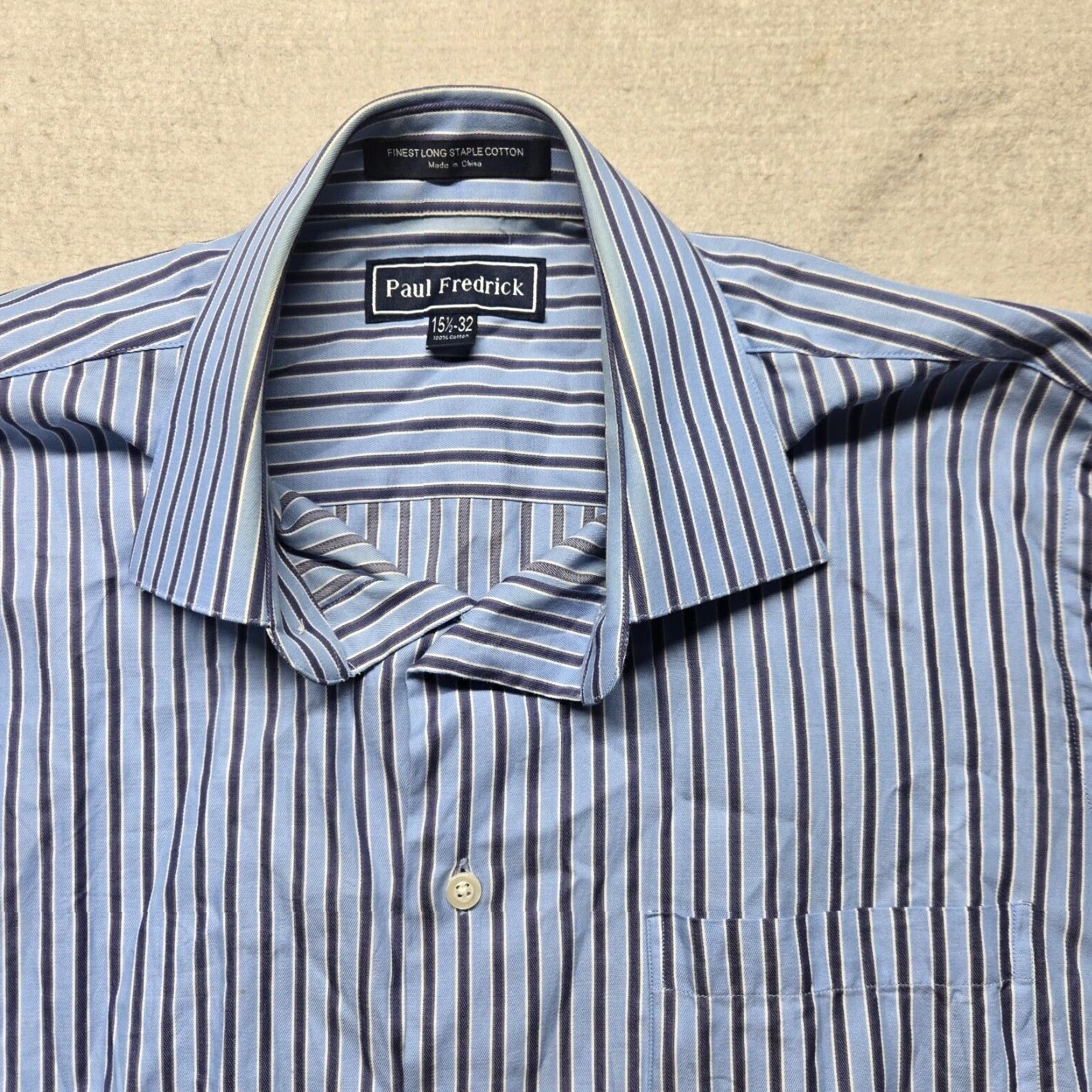 Vintage Paul Fredrick Men's Blue Check Long Sleeve Button-Up Shirt Size 15.5 Cotton Business Casual Formal Size US M / EU 48-50 / 2 - 2 Thumbnail