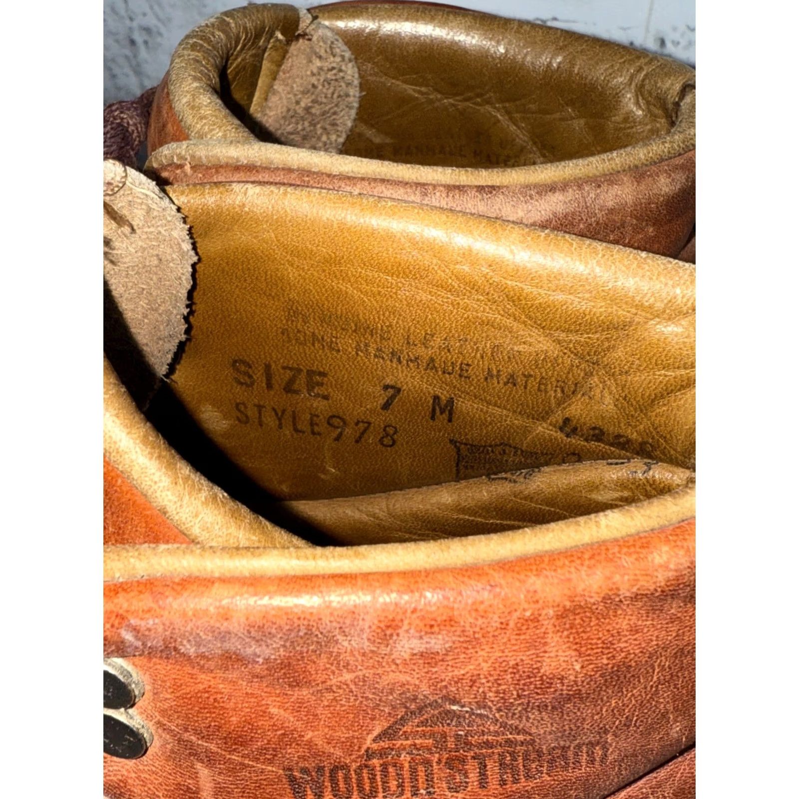 Vibram VINTAGE Weinbrenner Wood N Stream Leather Boots Mens 7 M Vibram Leather Insoles Rugged Boots Hiking Leather Brown Ankle Lace Up Round Toe USA 978 Mens Size US 7 / EU 40 - 4 Thumbnail