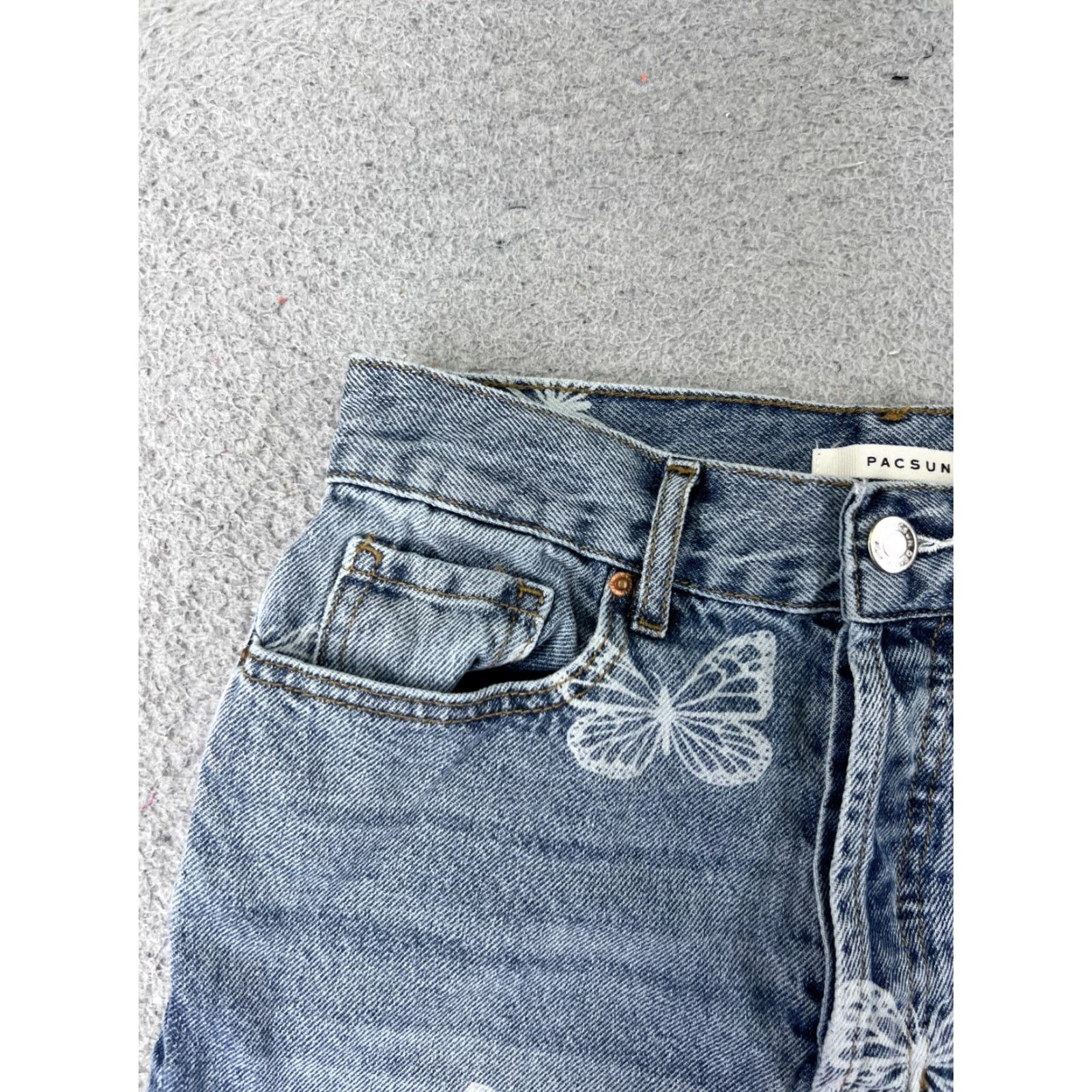 Pacsun Pacsun Shorts Womens 25 Blue Denim Jean Cutoff Butterfly Print Ultra High 24x3 Jeans Shorts Bis Size 42" / US 20 - 4 Thumbnail