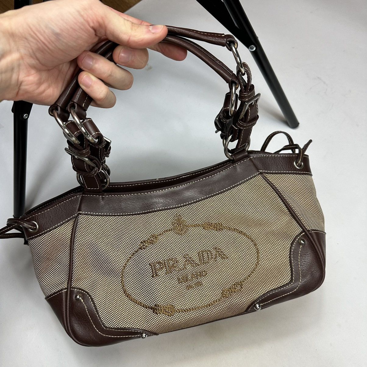 Prada × Vintage Vintage Prada Jacquard Big Logo Bag | Grailed