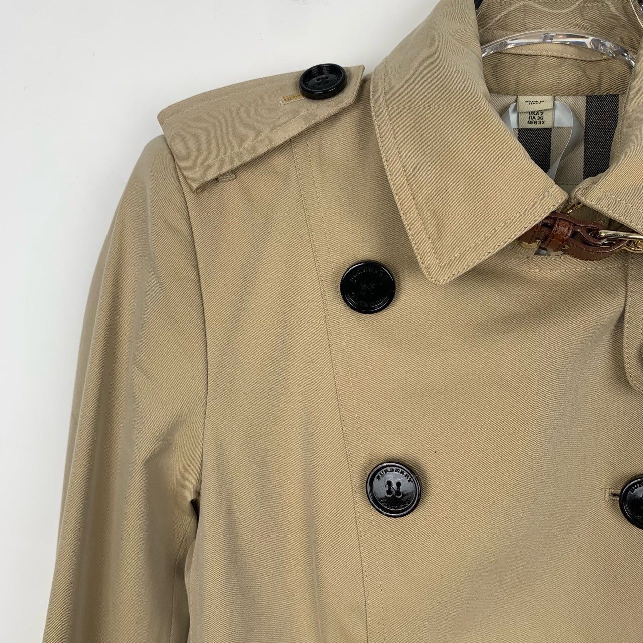 Burberry Burberry Khaki Cotton Trench Coat w/ Calfskin Trim (Size XS) Size XS / US 0-2 / IT 36-38 - 7 Thumbnail