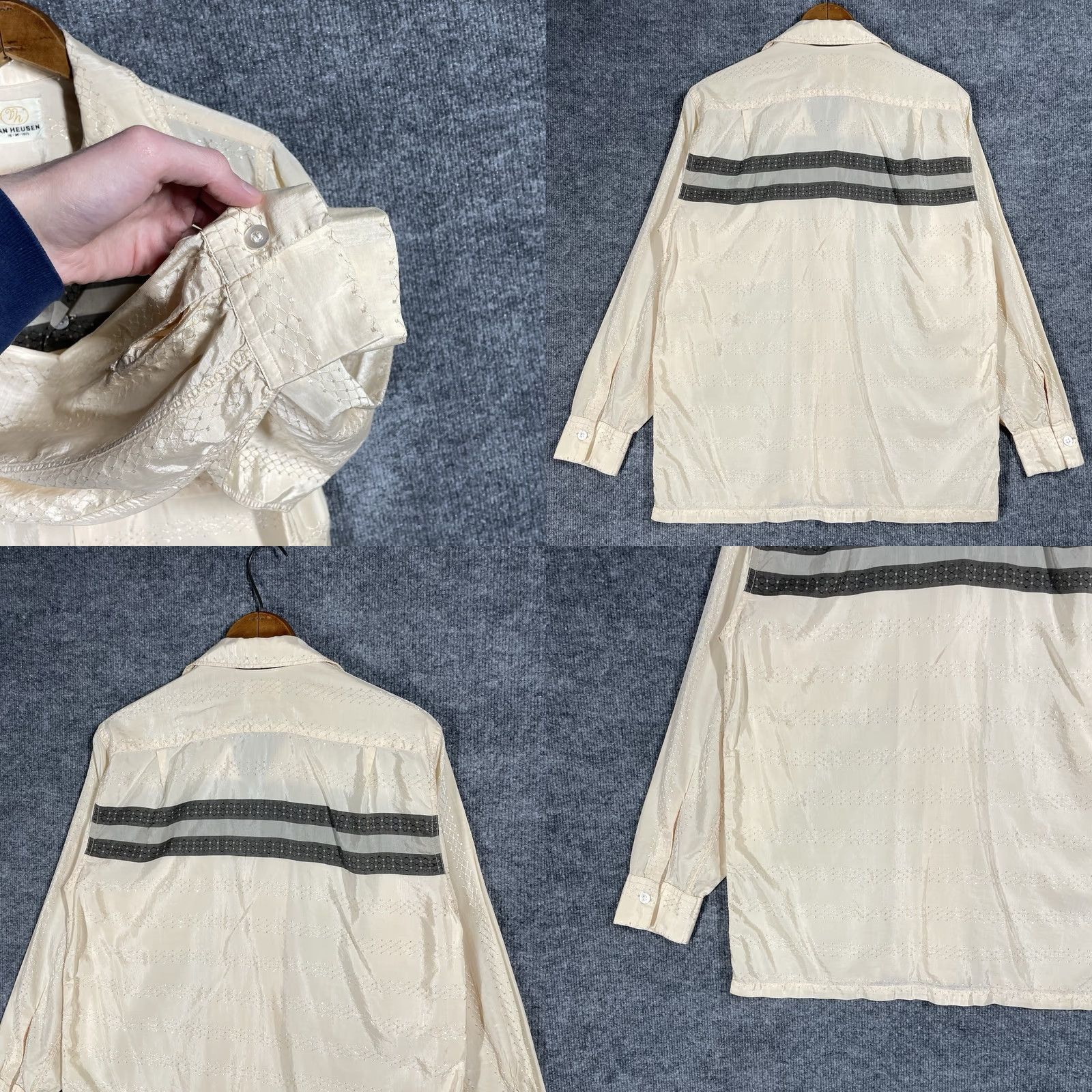 Van Heusen VINTAGE Van Heusen Loop Collar Shirt Mens M Beige Silk Rockabilly 1950s 50s Long Sleeve Button-Front Size US M / EU 48-50 / 2 - 8 Thumbnail