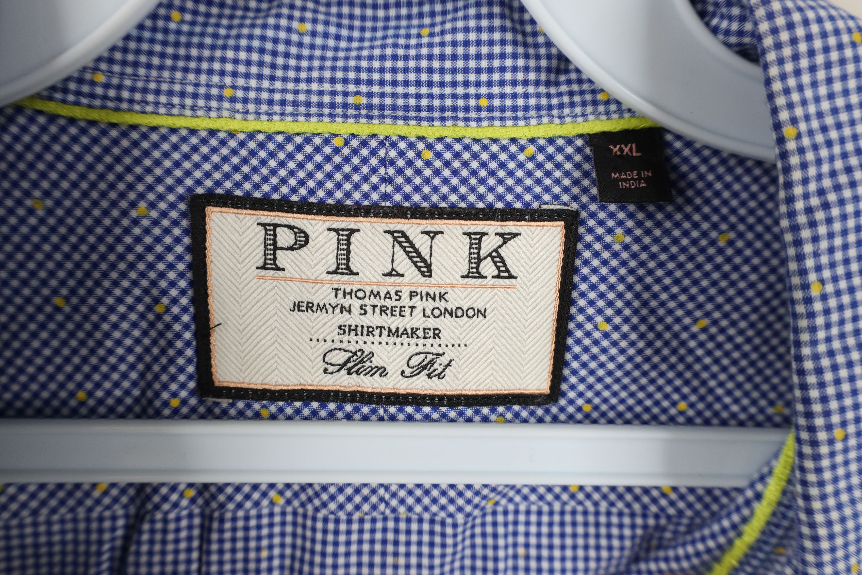 Vintage Thomas Pink Polka Dot Plaid Collared Button Down Shirt Blue Size US XXL / EU 58 / 5 - 6 Thumbnail