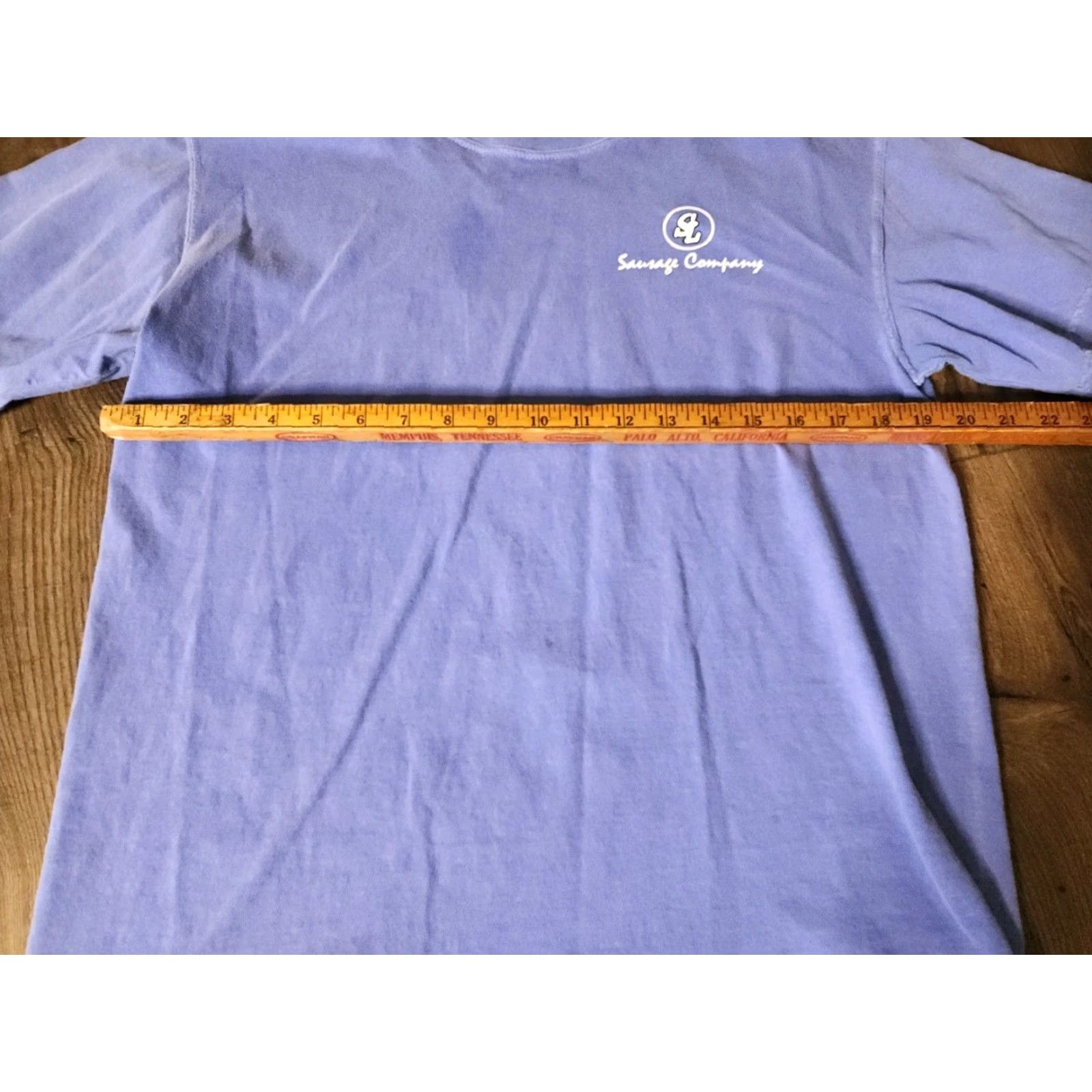 Comfort Colors Mens M Comfort Colors T-Shirt Short Sleeve Crew Neck Blue 2000s Funny Graphic Print Sausage Company Meet Me At Distressed Size US M / EU 48-50 / 2 - 3 Thumbnail