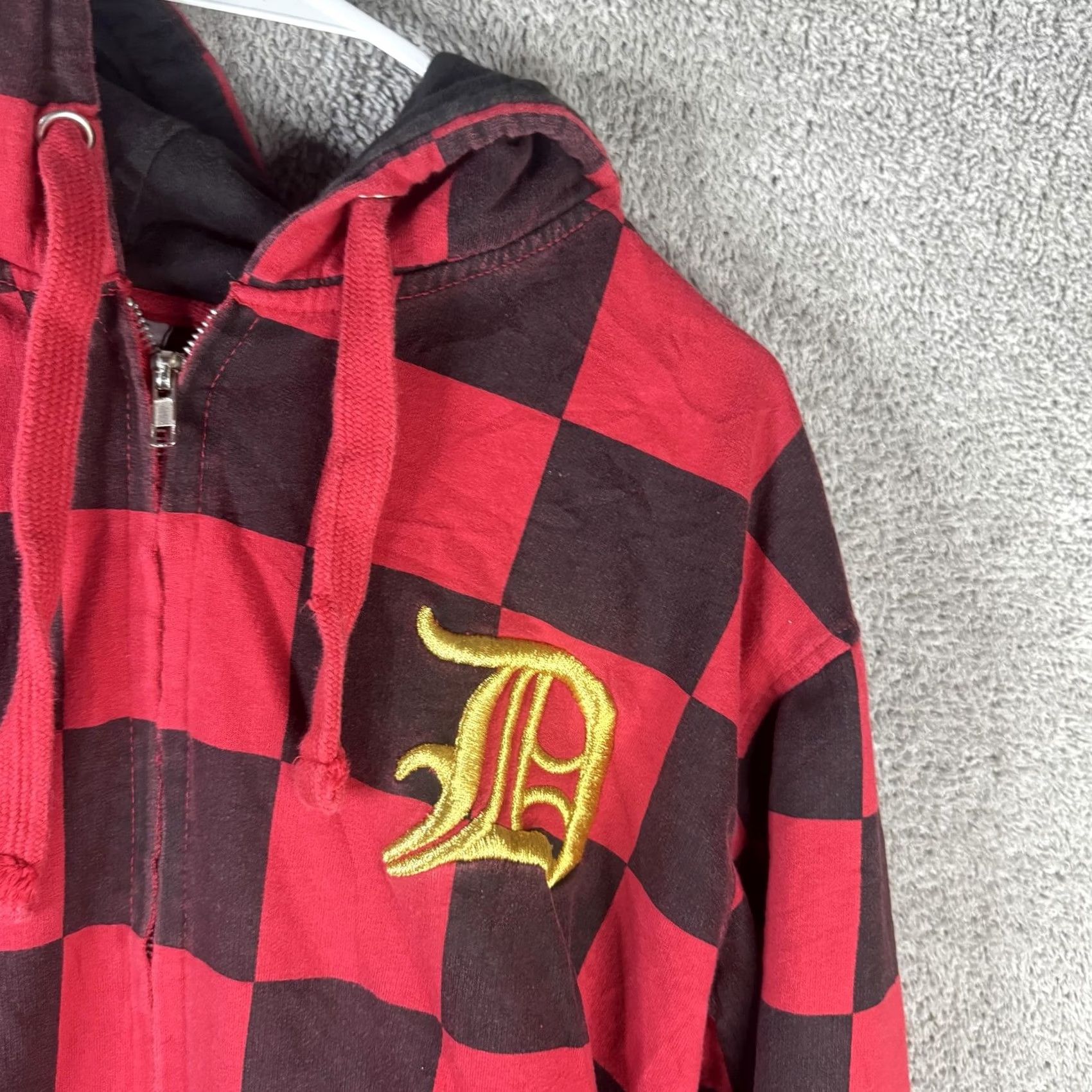 Logo 7 VINTAGE Don Hoodie Mens Large Red Checkered Full Zip Fleece D Logo Embroidered Size US L / EU 52-54 / 3 - 4 Thumbnail