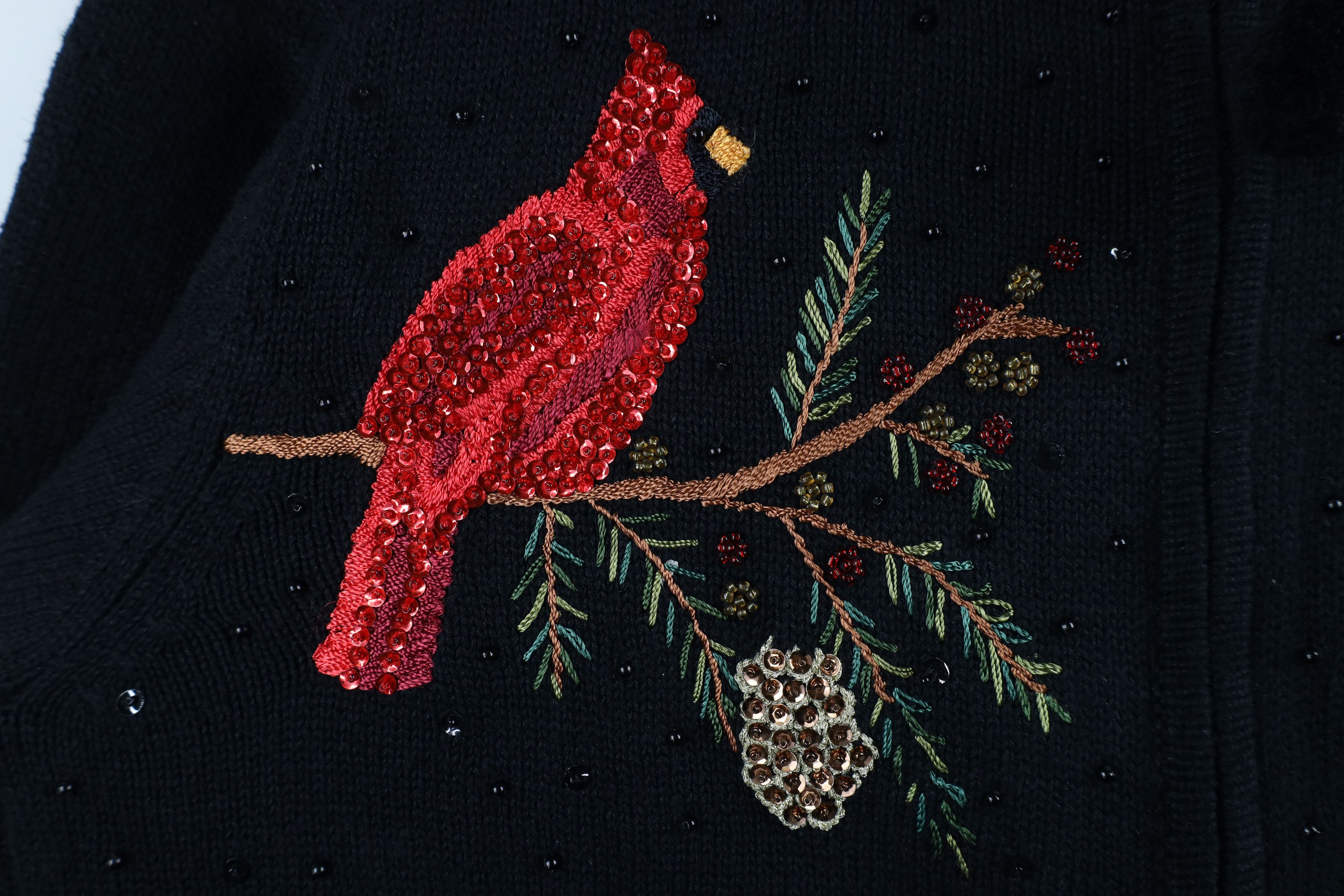 Vintage Deadstock Vintage 90s Birds Sequin Full Zip Cardigan Sweater Size XXL / US 16-18 / IT 52-54 - 4 Thumbnail
