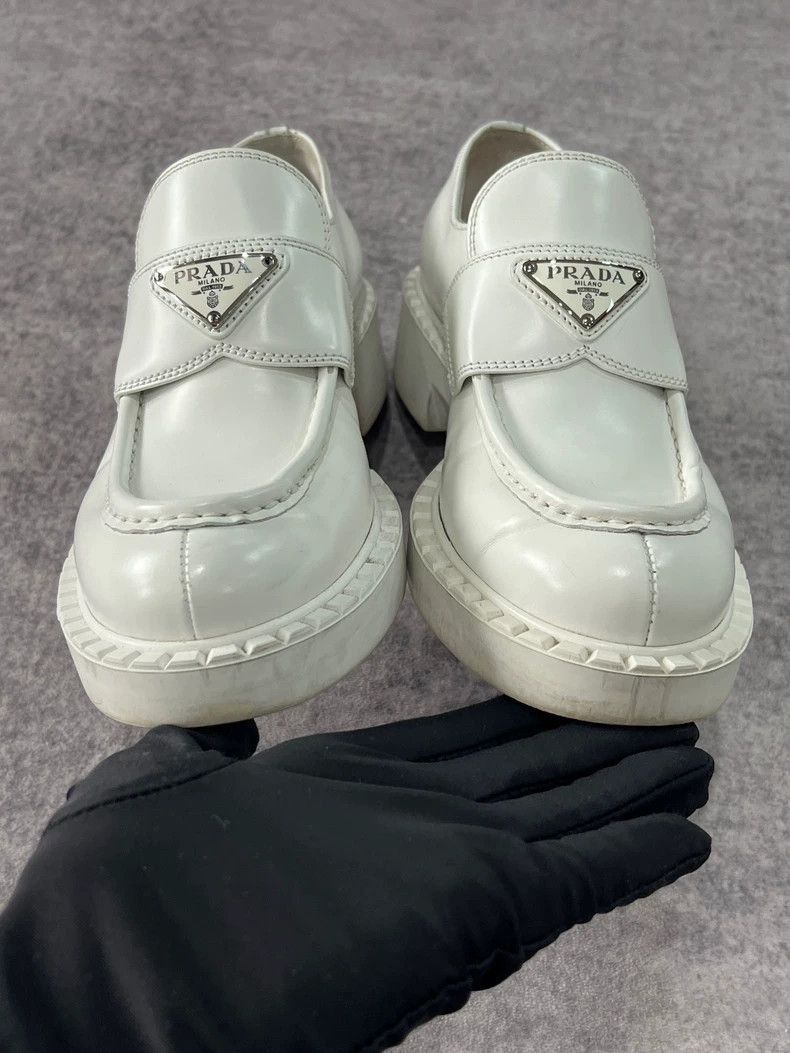 Prada Prada White Loafers with Triangle Logo-2506 Size US 6 / IT 36 - 5 Thumbnail