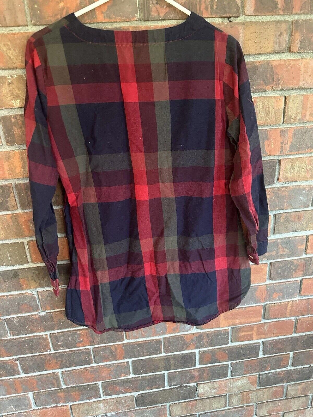 Designer Chic Red and Navy Plaid Tunic Top - Size S Size S / US 4 / IT 40 - 4 Thumbnail