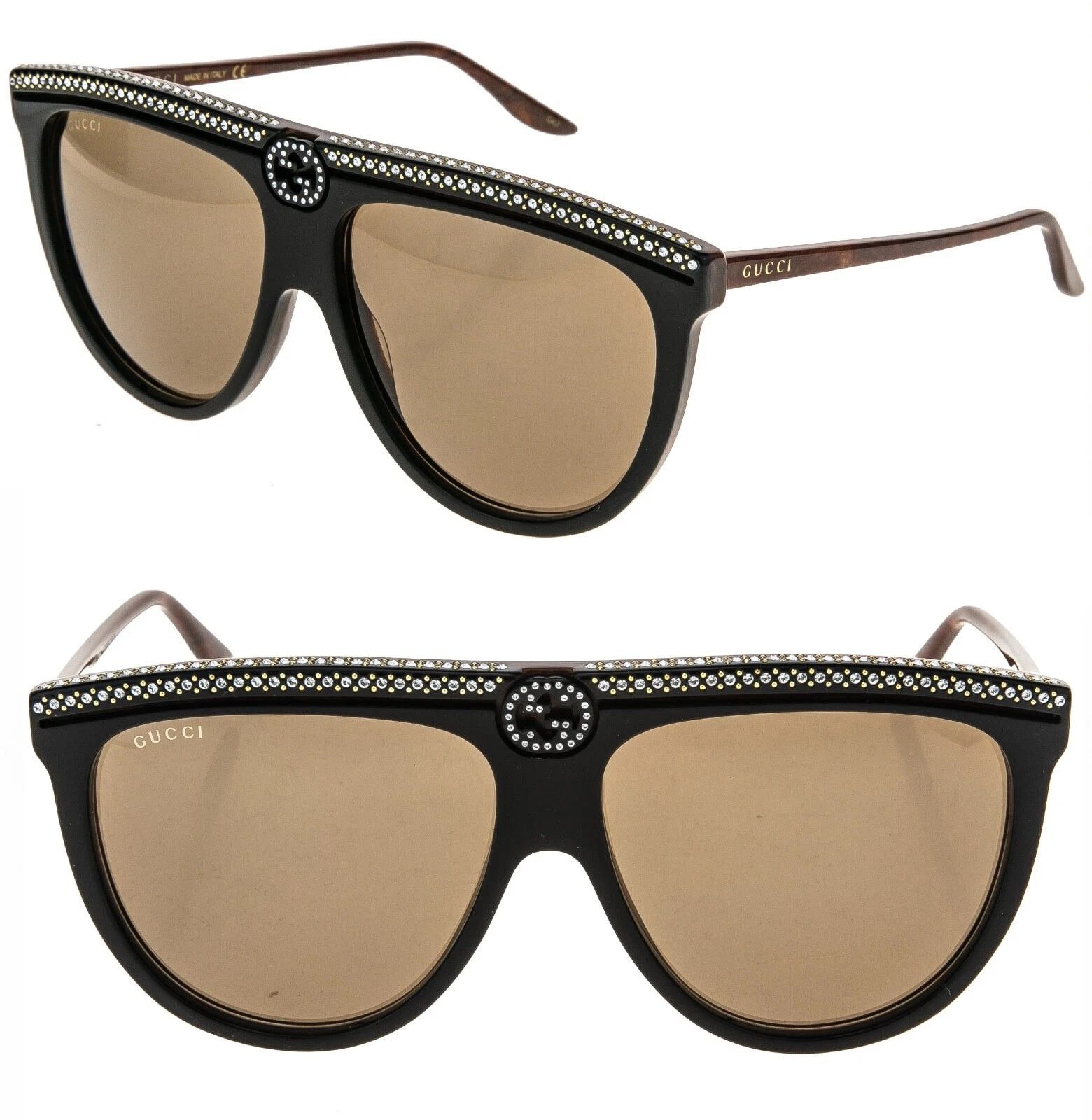 Gucci GUCCI GG0732S Black Brown Oversized Pilot Sunglass 0732 005 Size ONE SIZE - 1 Thumbnail