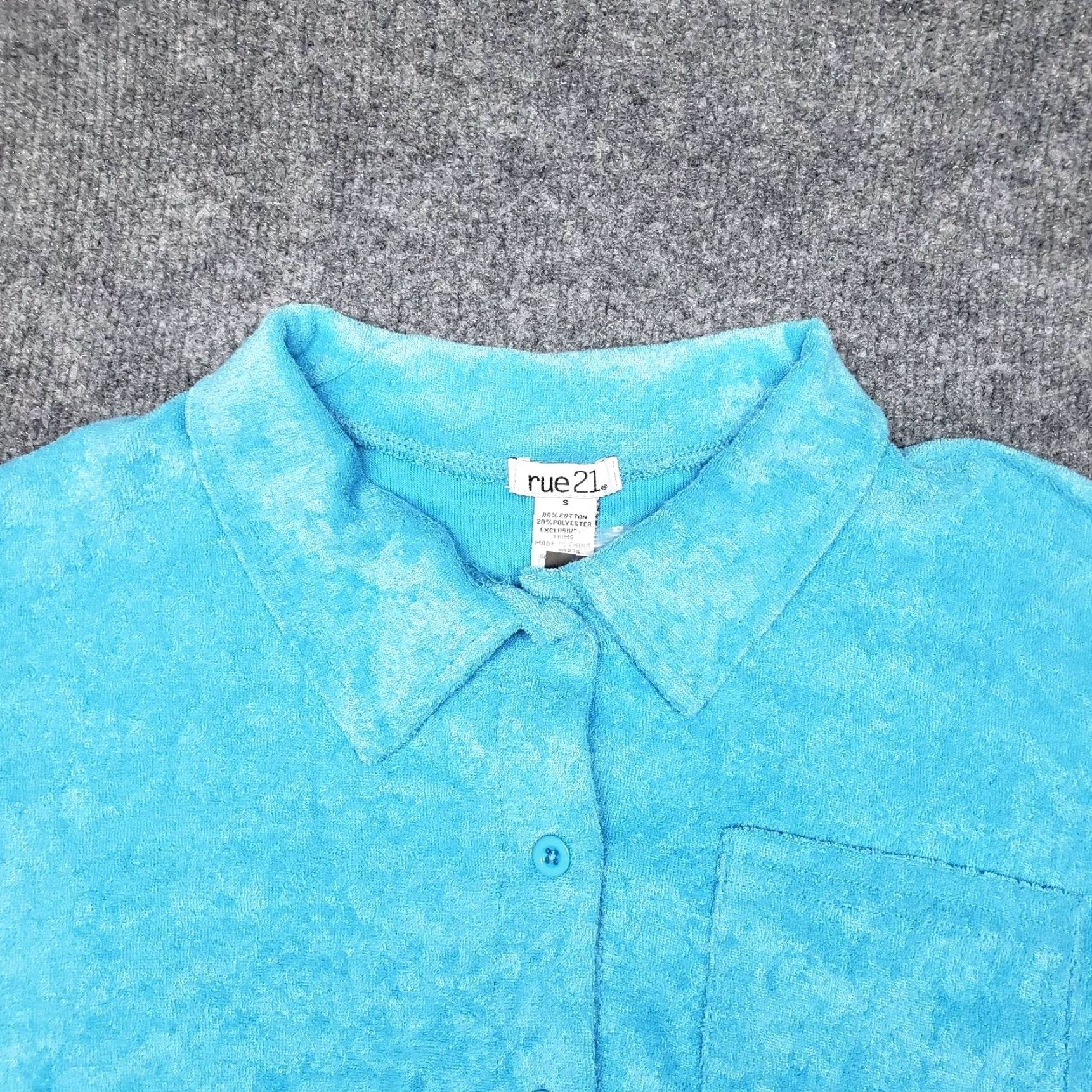 Vintage Rue21 Shirt Top Womens S Blue Terry Short Sleeve Button Up Pocket New Size S / US 4 / IT 40 - 2 Thumbnail