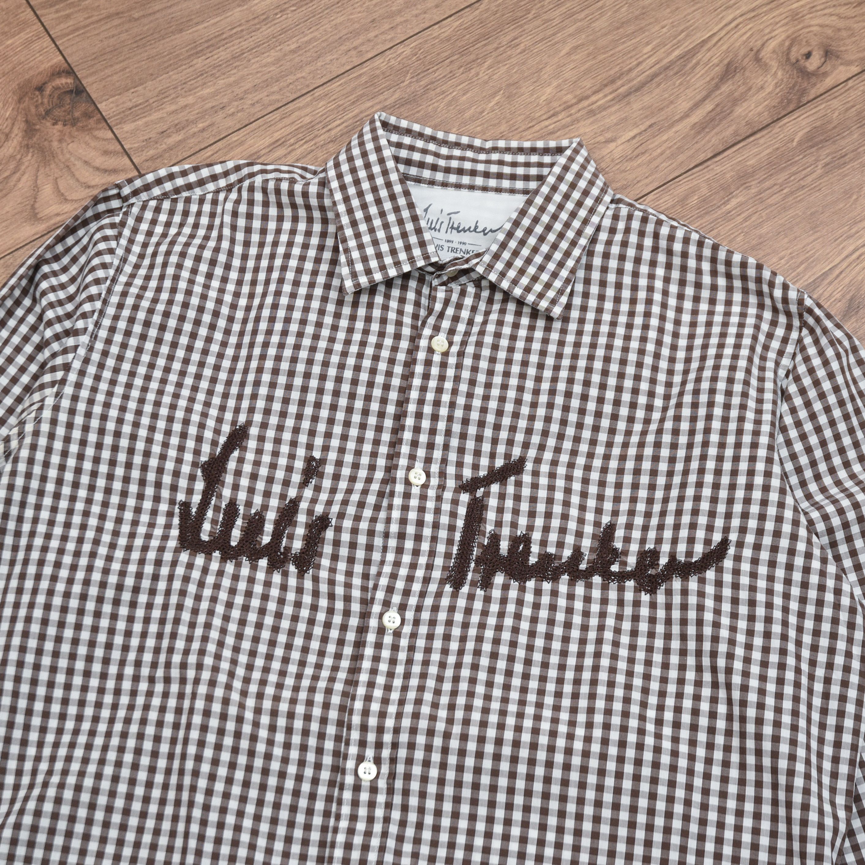 Man Made In Australia Luis Trenker Gingham Check Shirt Script Embroidery Logo Size US XL / EU 56 / 4 - 6 Thumbnail