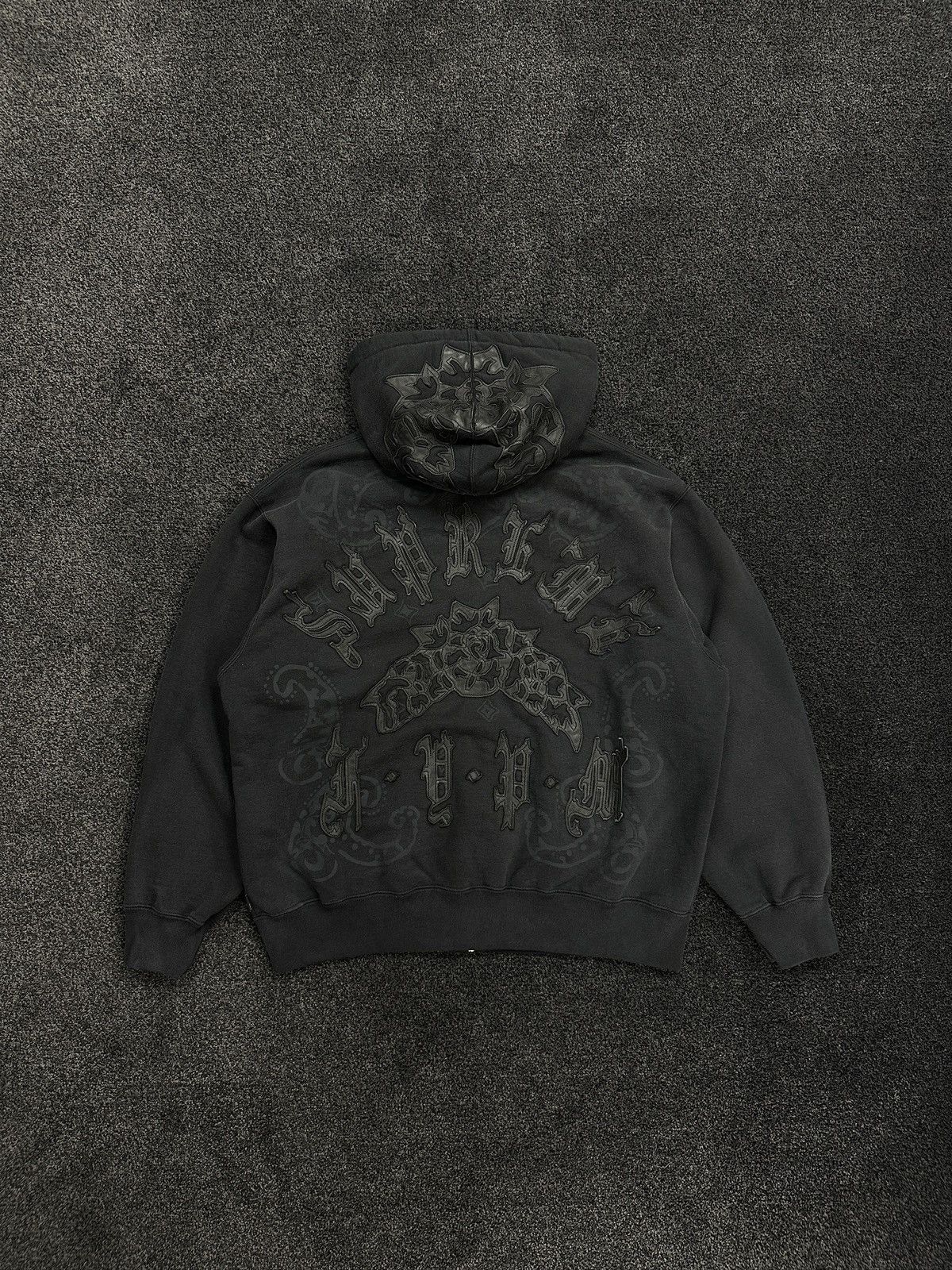 Supreme Leather Applique Zip Up hoodie Supreme Collegiate Applique
