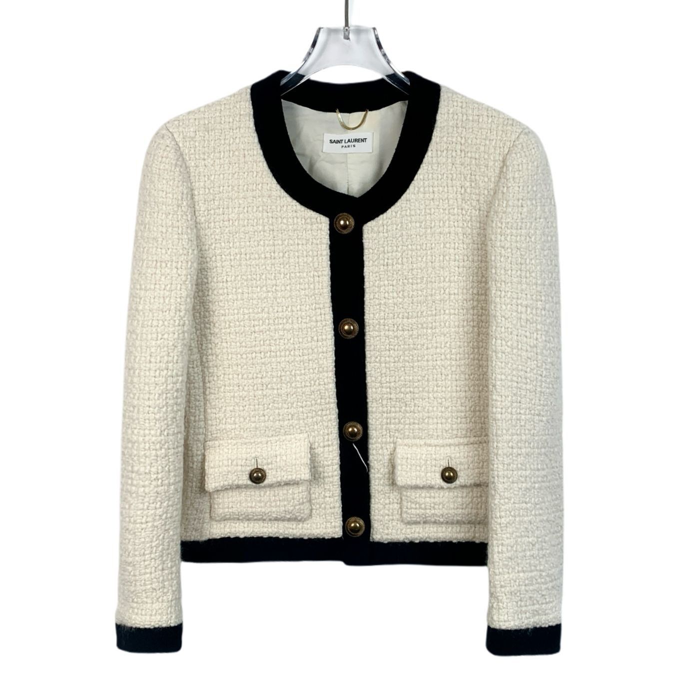Saint Laurent Paris [Saint Laurent] 22SS Beige Round Neck Tweed Jacket 36 XS Size XS / US 0-2 / IT 36-38 - 1 Thumbnail