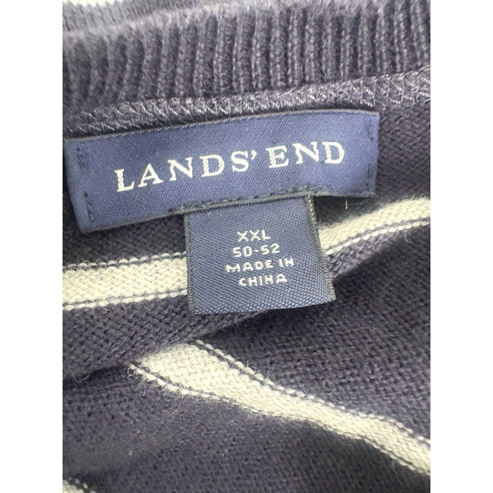 Lands' End Lands' End Men’s Sweater 2XL Casual Crew Neck Pullover Blue Stripe Cashmere Cotton Knit Size US XXL / EU 58 / 5 - 7 Thumbnail