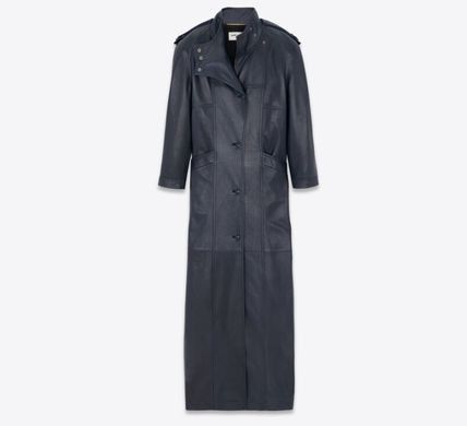 Saint Laurent Paris o1b1hav111224 Long Coat in Lambskin in Dark Spruce Blue Size XS / US 0-2 / IT 36-38 - 4 Thumbnail