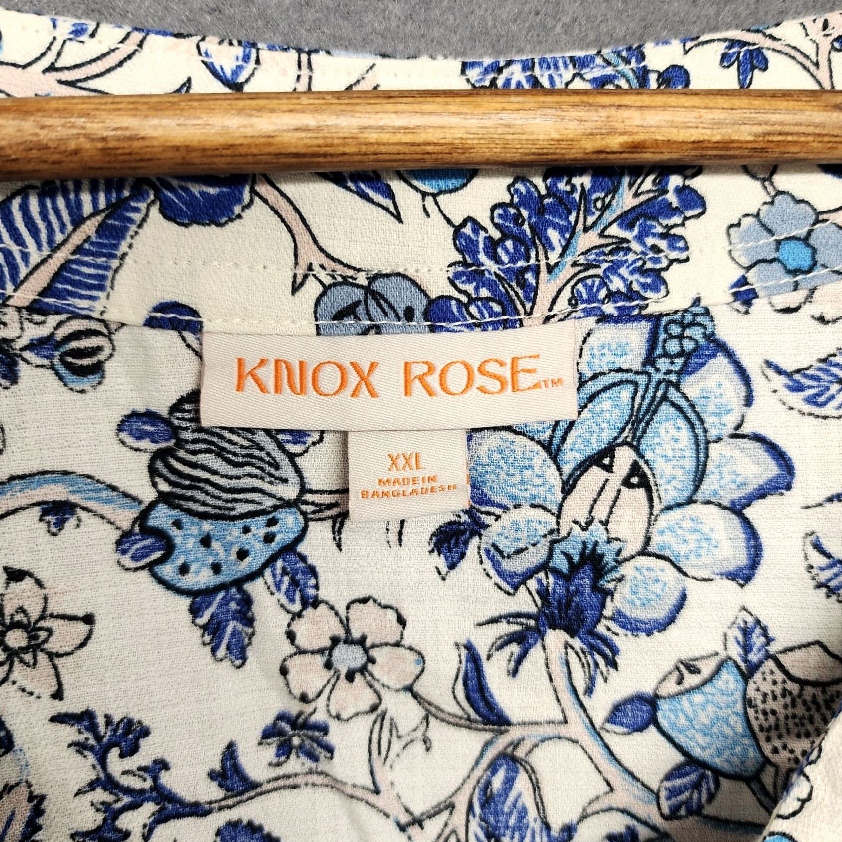 Vintage Knox Rose Shirt Womens 2XL Blue White Floral Lace Up Tie Neck Short Sleeve Blouse Size XXL / US 16-18 / IT 52-54 - 3 Thumbnail