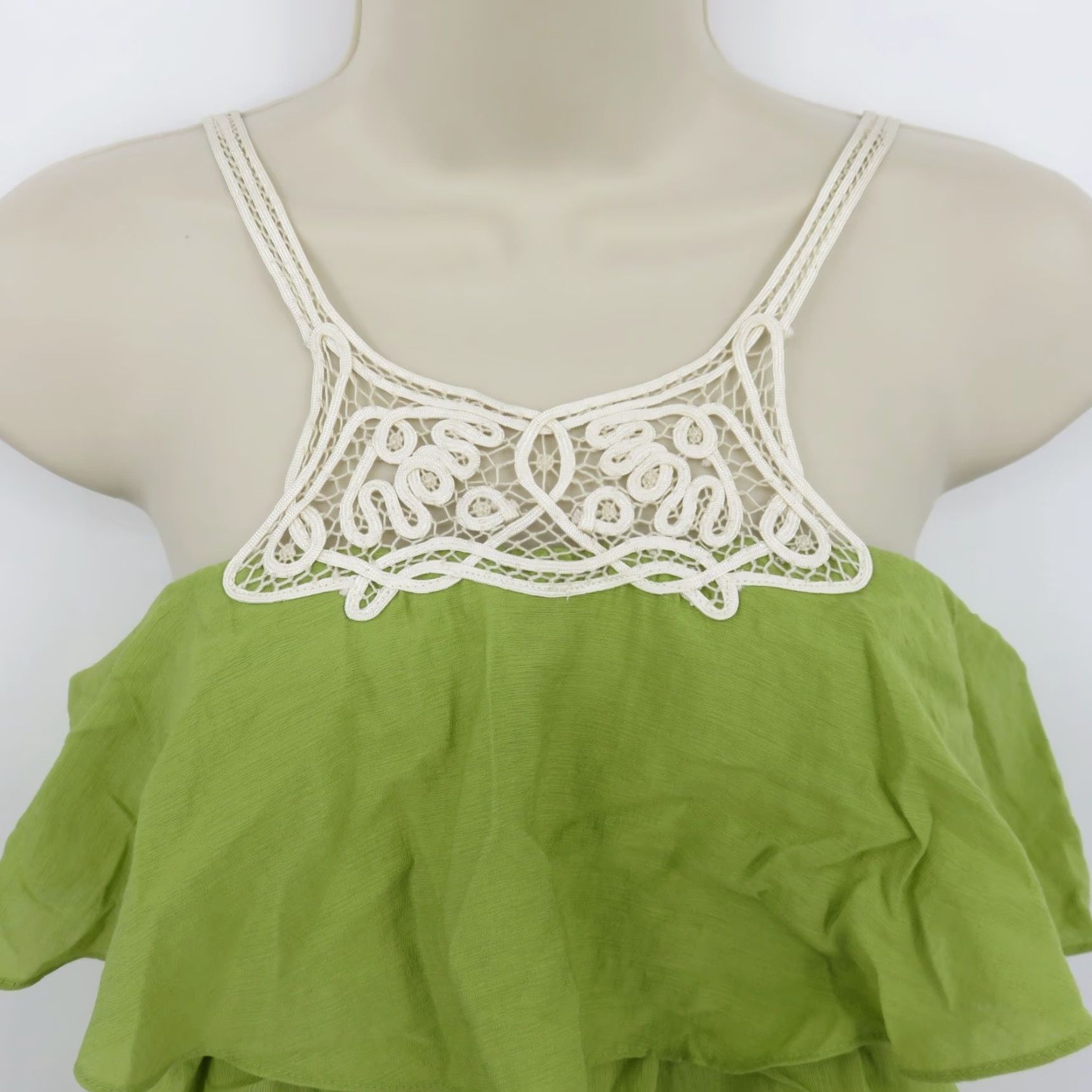 Bcbgmaxazria BCBGMAXAZRIA Women XXS Green Ruffle Tiered White Lace Tank Top Shirt Blouse NEW Size XXS / US 00 / IT 34 - 2 Thumbnail