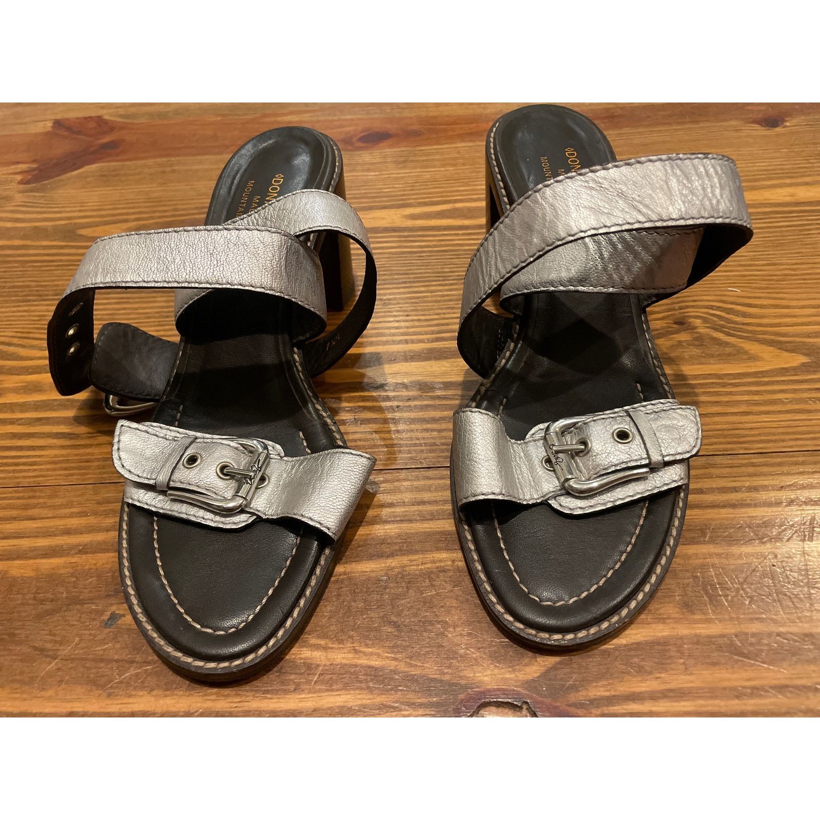 Donald Pliner Vtg Donald J Pliner Metallic Silver Cerel Block Heels,sz 7.5 Size US 7.5 / IT 37.5 - 2 Thumbnail
