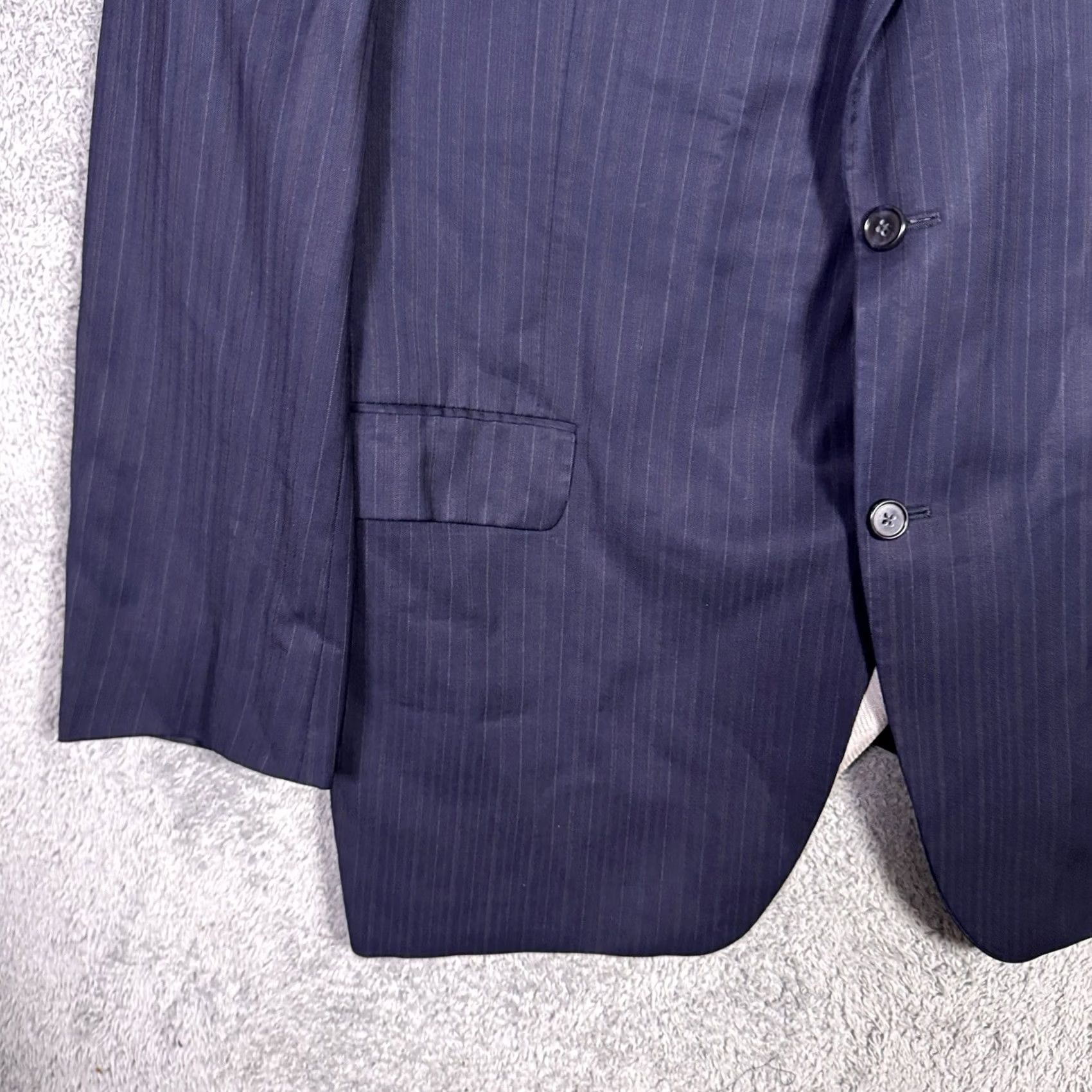 Jack Victor Jack Victor Blazer Mens 48L Wool Striped Single-Breasted 2-Button Notch Lapel Long Jacket City Classic USA Wedding 110s Size 48R - 3 Thumbnail