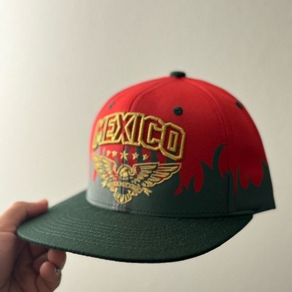 Designer MEXICO EAGLE 3D EMBROIDERY FLAMES RED FLAT BILL SNAPBACK Size ONE SIZE - 2 Thumbnail