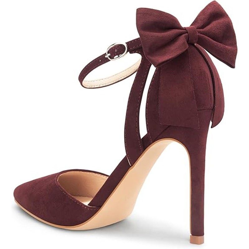 Other New Carcuume Women's Size 10 Wine Red Bow Faux Suede Heels Size US 10 / IT 40 - 4 Thumbnail