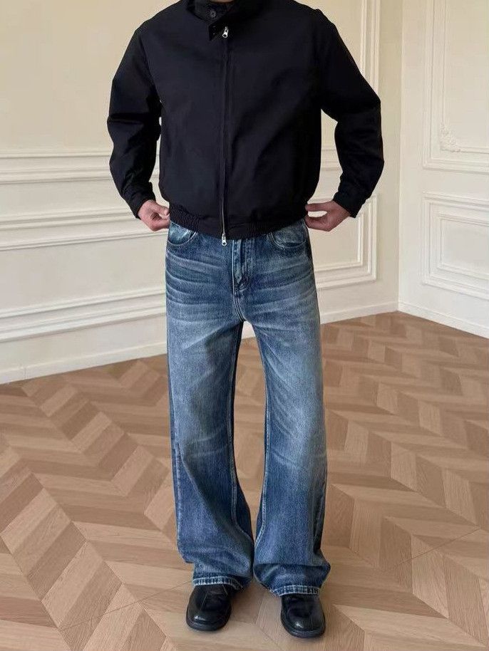 Japanese Brand Japanese retro men's washed distressed loose straight jeans Size US 32 / EU 48 - 3 Thumbnail