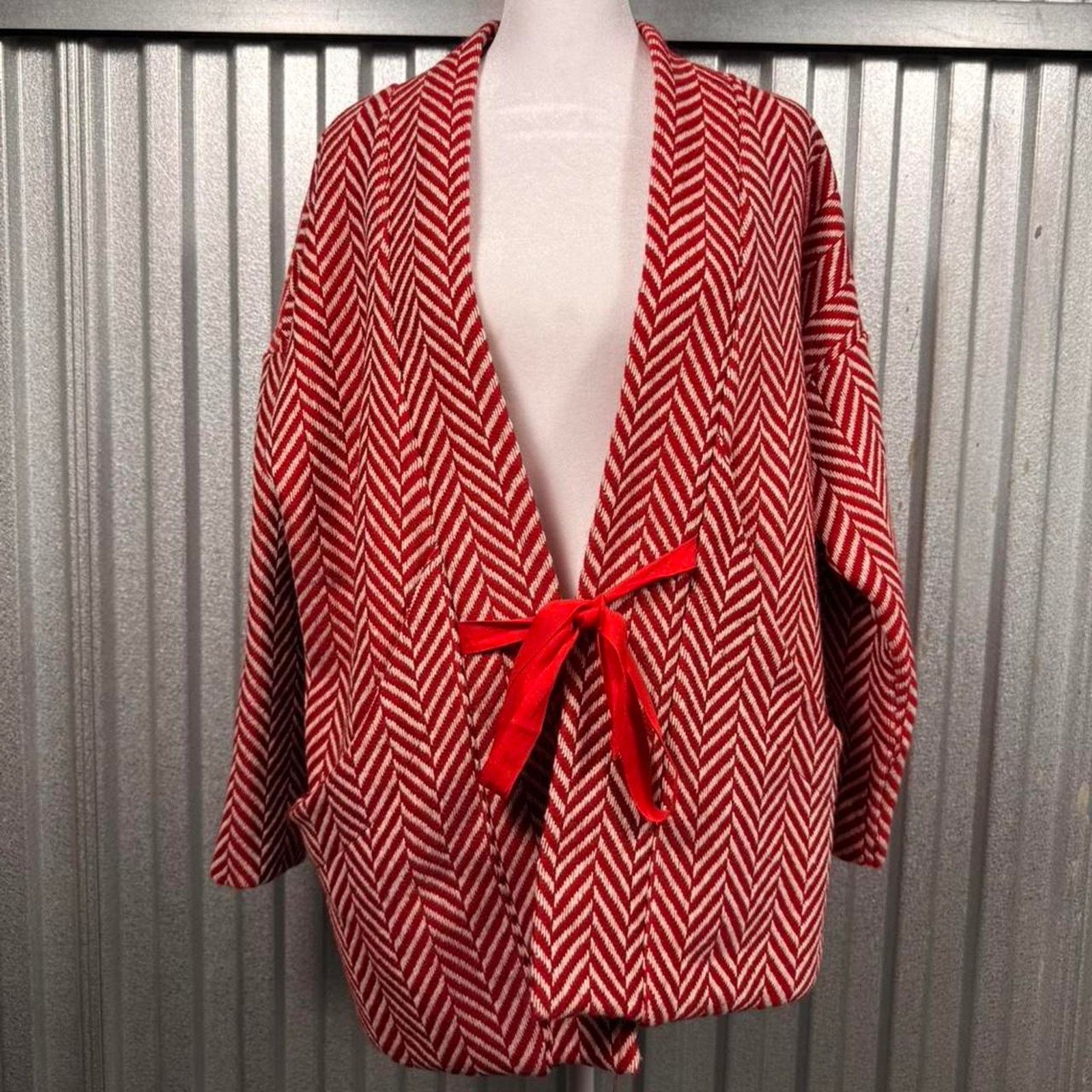 Herring Red white herringbone blazer Size L / US 10 / IT 46 - 1 Thumbnail