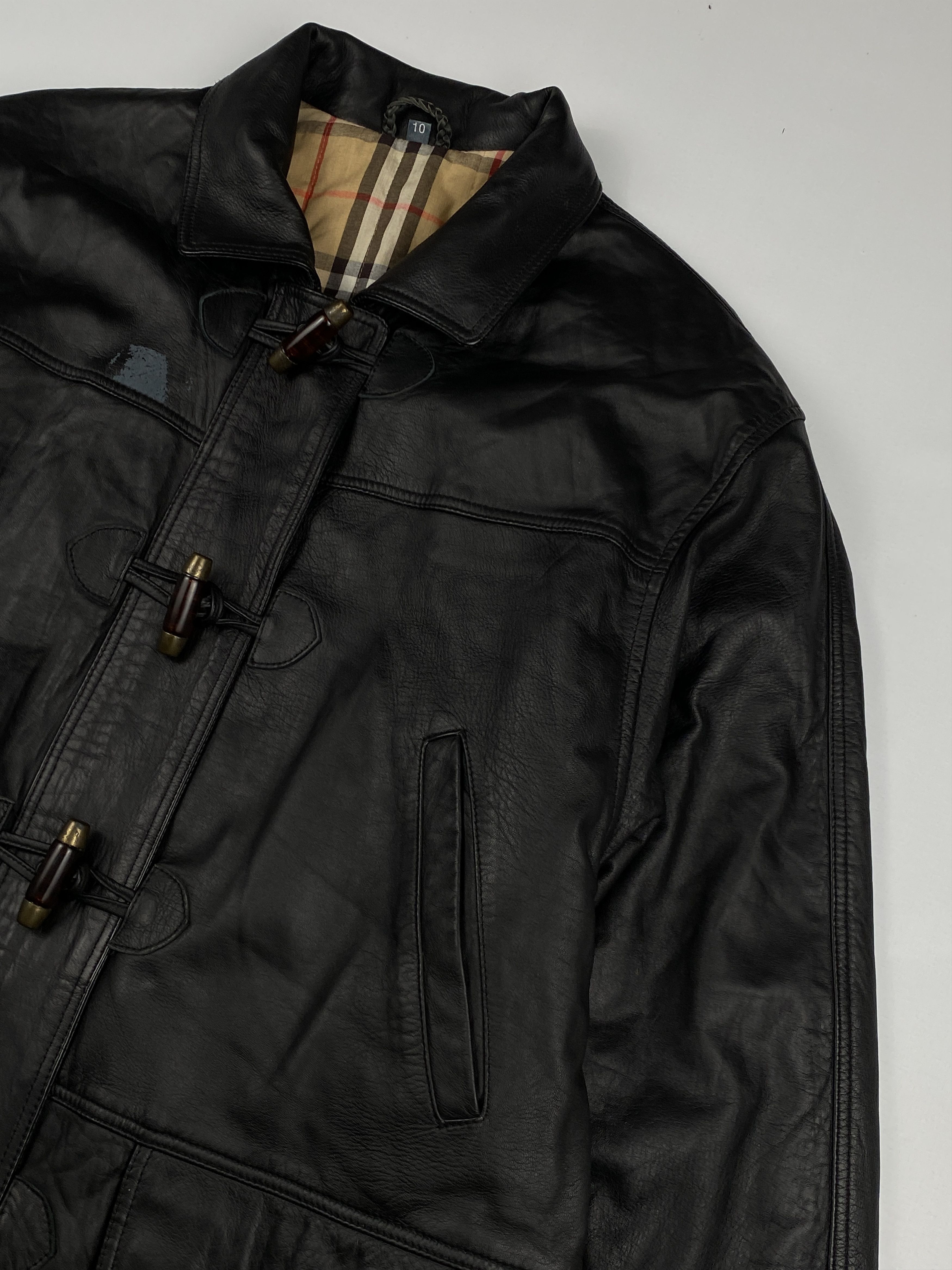 Burberry Vintage Duffle Coat Nova Check Leather Jacket Size M / US 6-8 / IT 42-44 - 5 Thumbnail