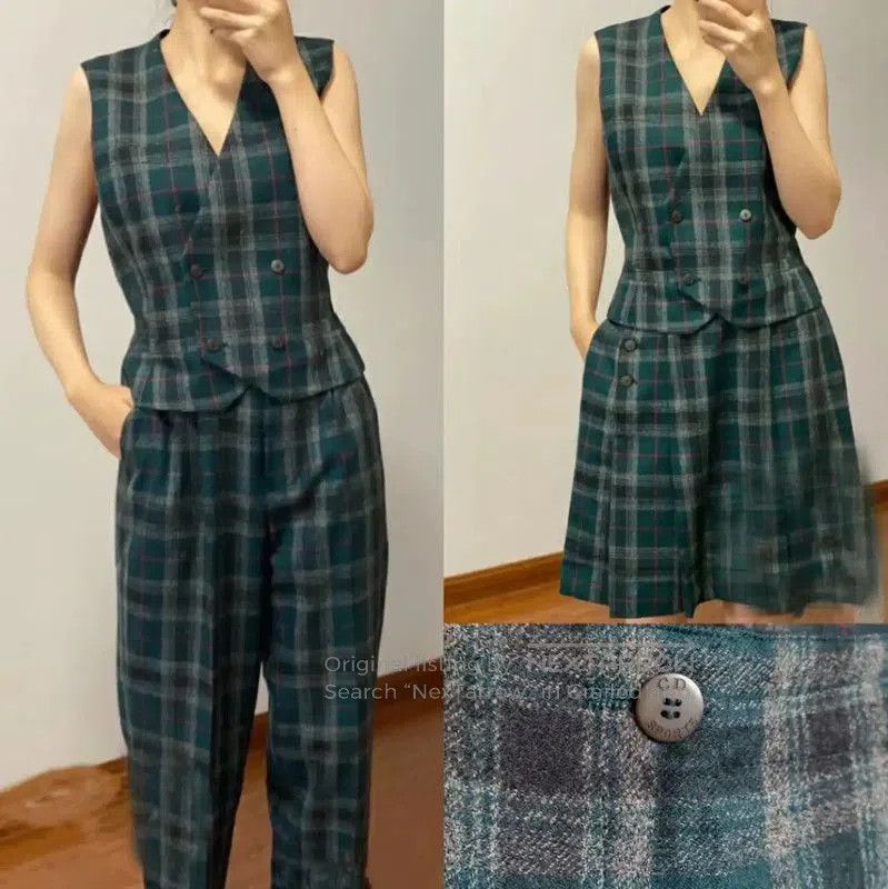 Dior Dior Wool Plaid Sleeveless Cardigan in Green . Size M / US 6-8 / IT 42-44 - 1 Thumbnail