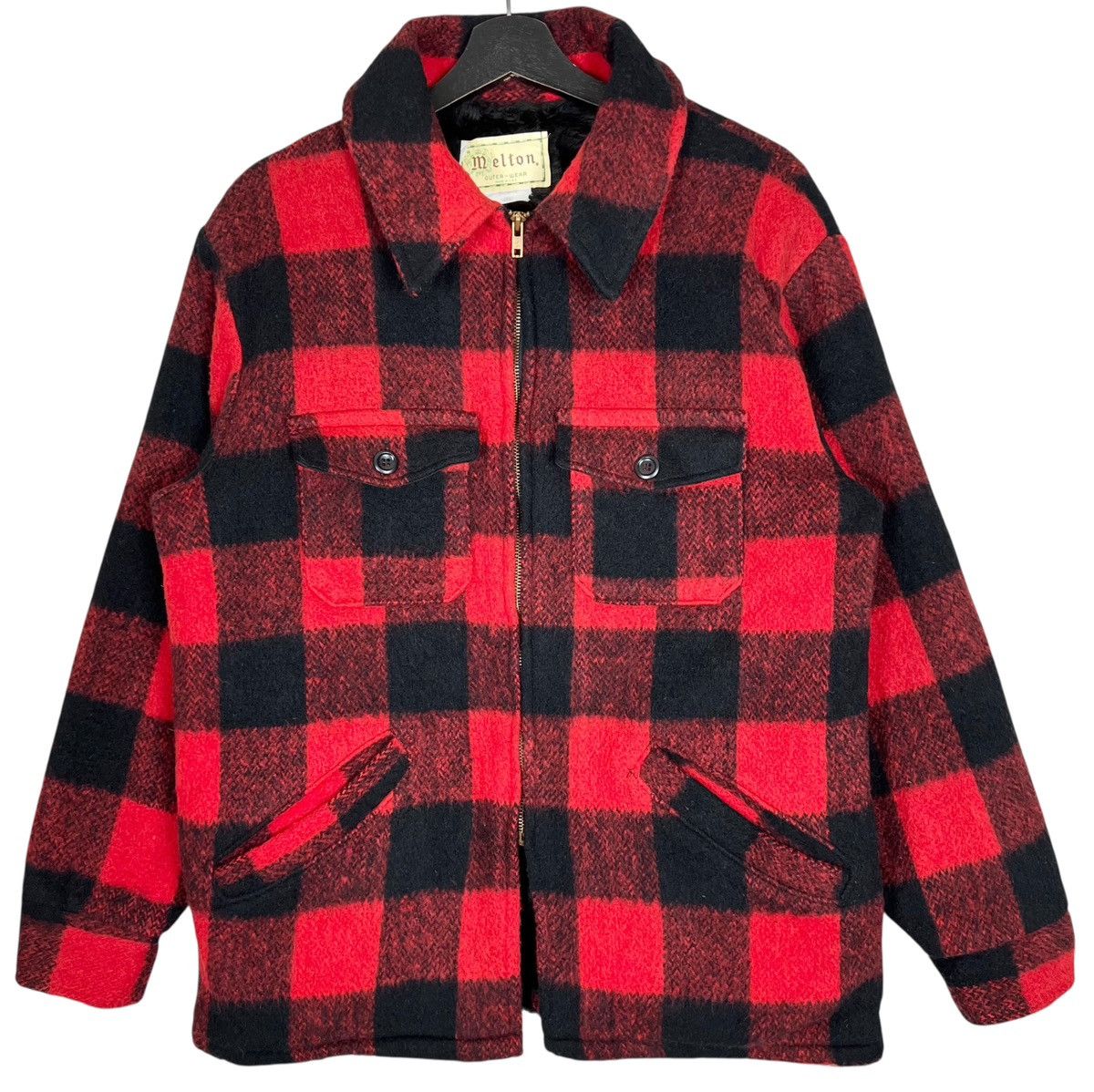 Vintage Vintage 90s Melton Checkered Zipper Winter Jacket Size US L / EU 52-54 / 3 - 1 Thumbnail
