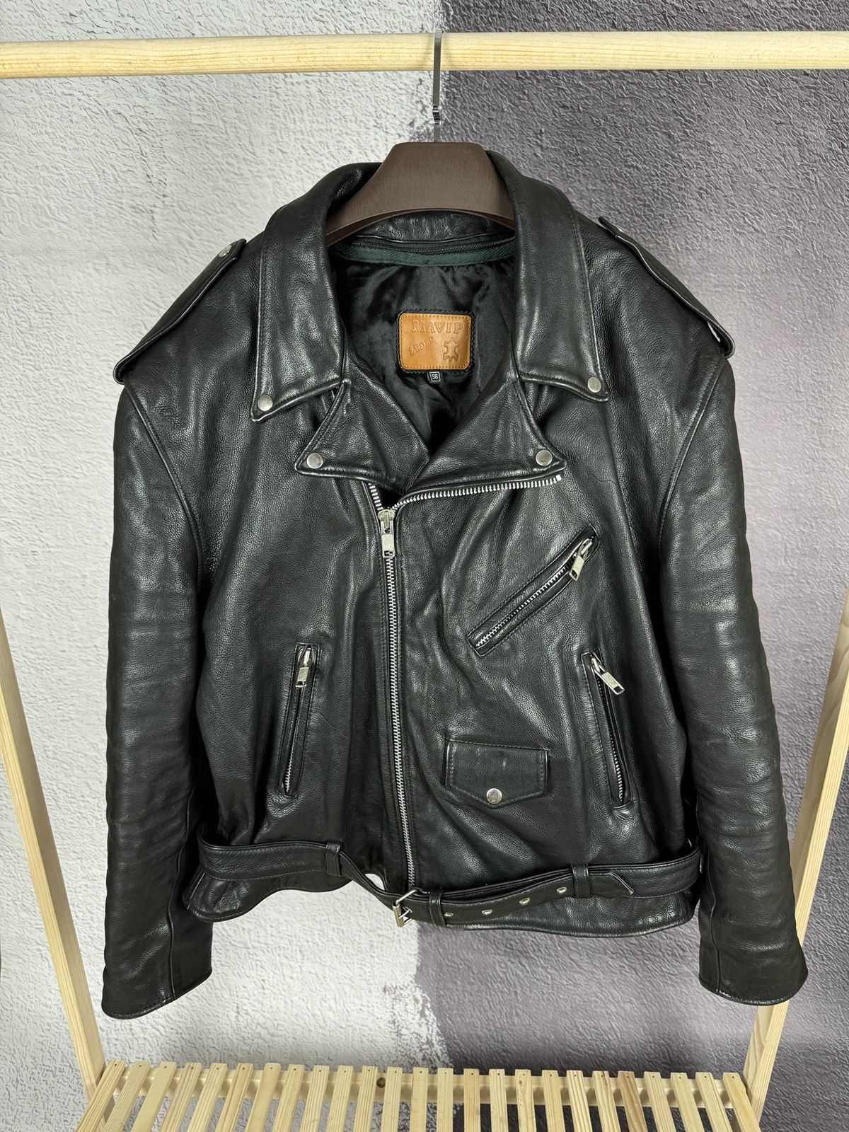 Vintage Mavip Leder Vintage Motorcycle Heavy Leather Black jacket Size US XXL / EU 58 / 5 - 2 Thumbnail