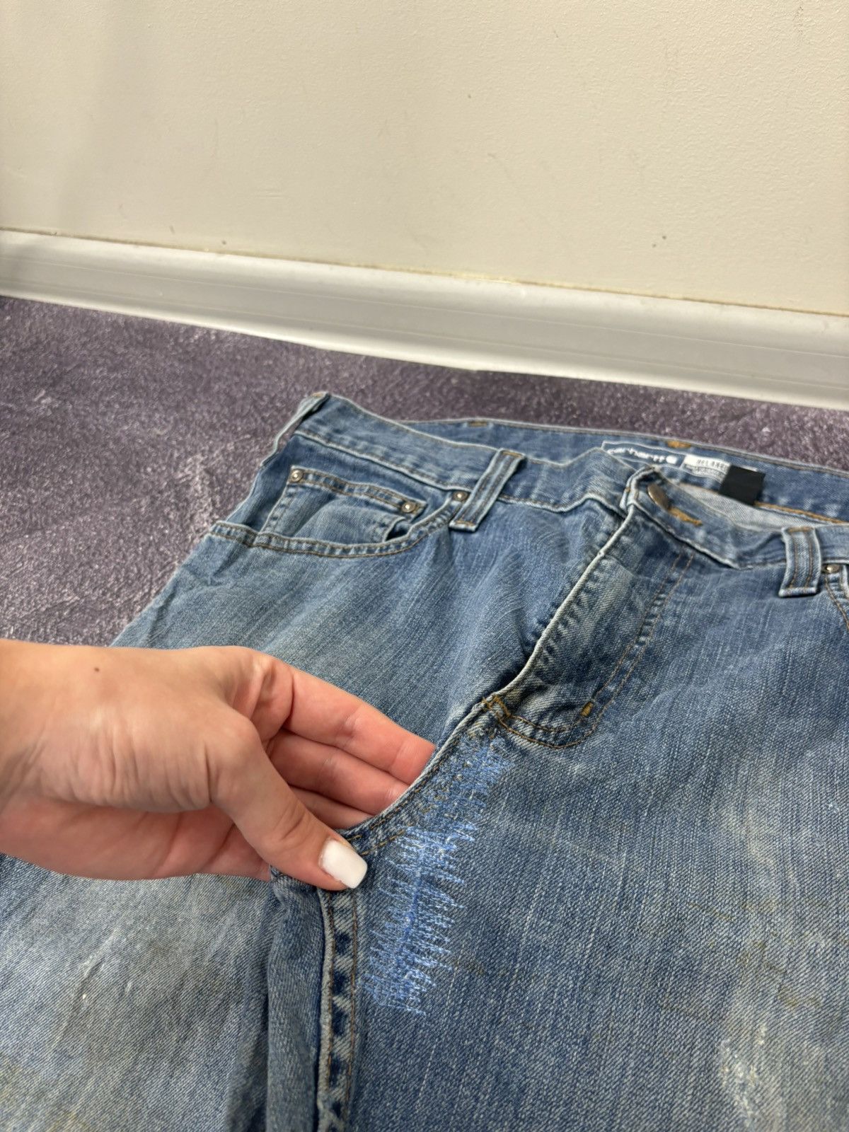 Carhartt Vintage Carhartt Relaxed Fit Workwear Faded Blue Denim Jeans Size US 34 / EU 50 - 15 Thumbnail