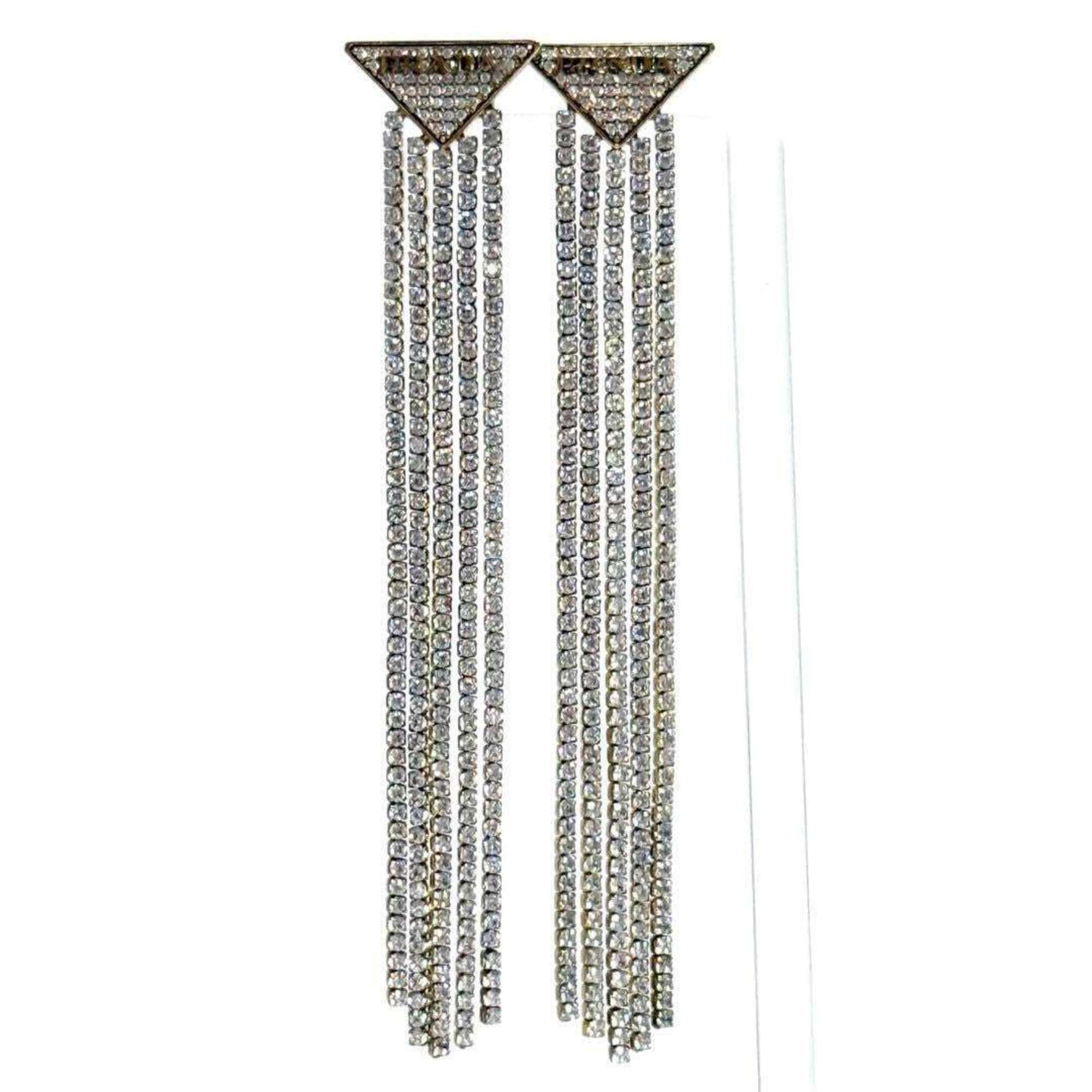 Prada Prada Women's Crystal Logo Jewel Zirconia Earrings in Silver 925 Size ONE SIZE - 1 Thumbnail