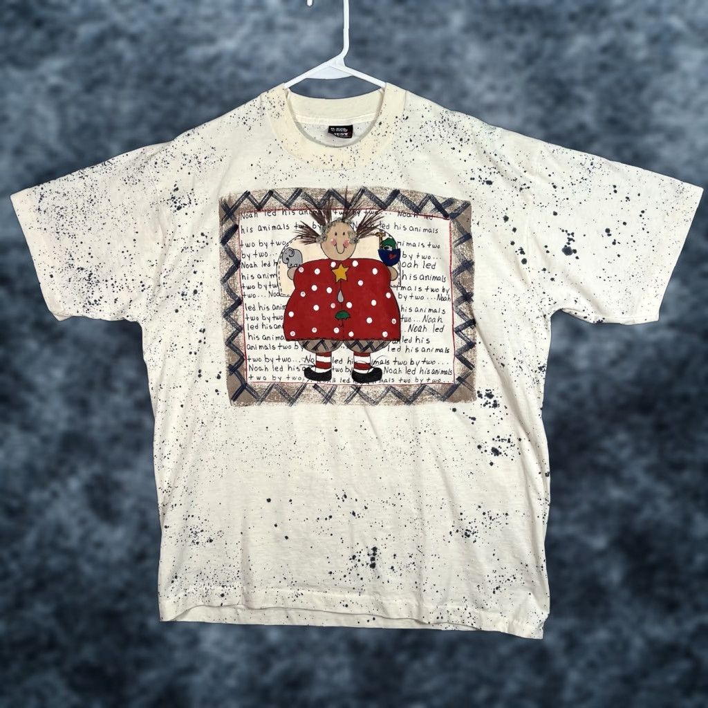 Fruit Of The Loom VINTAGE 1990s Drawn Art T Shirt Adult XL White Men's Graphic Tee Cotton Blend Made in USA Size US XL / EU 56 / 4 - 1 Thumbnail