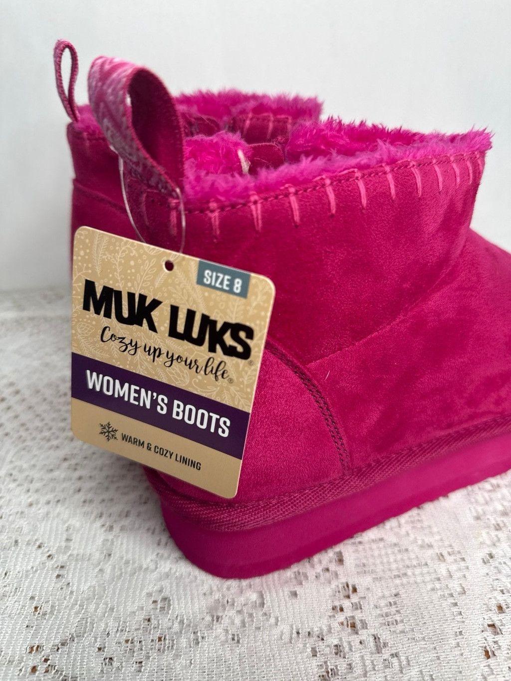 The Unbranded Brand NWT Muk Luks Augie fuschia pink furry ankle boots sz 8 Size US 8 / IT 38 - 2 Thumbnail