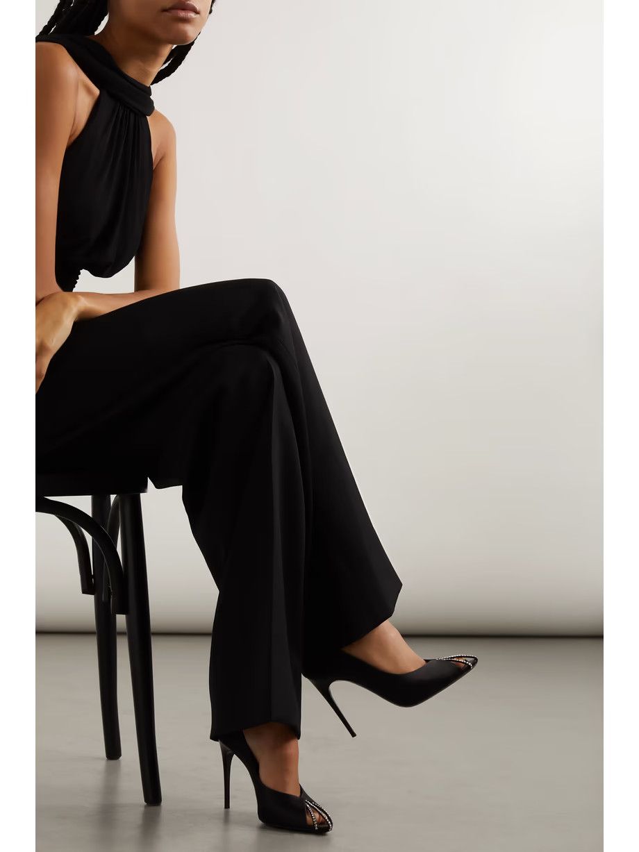 Saint Laurent Paris o1b1hav110824 Alix Silk Satin Rhinestones Pumps in Black Size US 6.5 / IT 36.5 - 2 Thumbnail