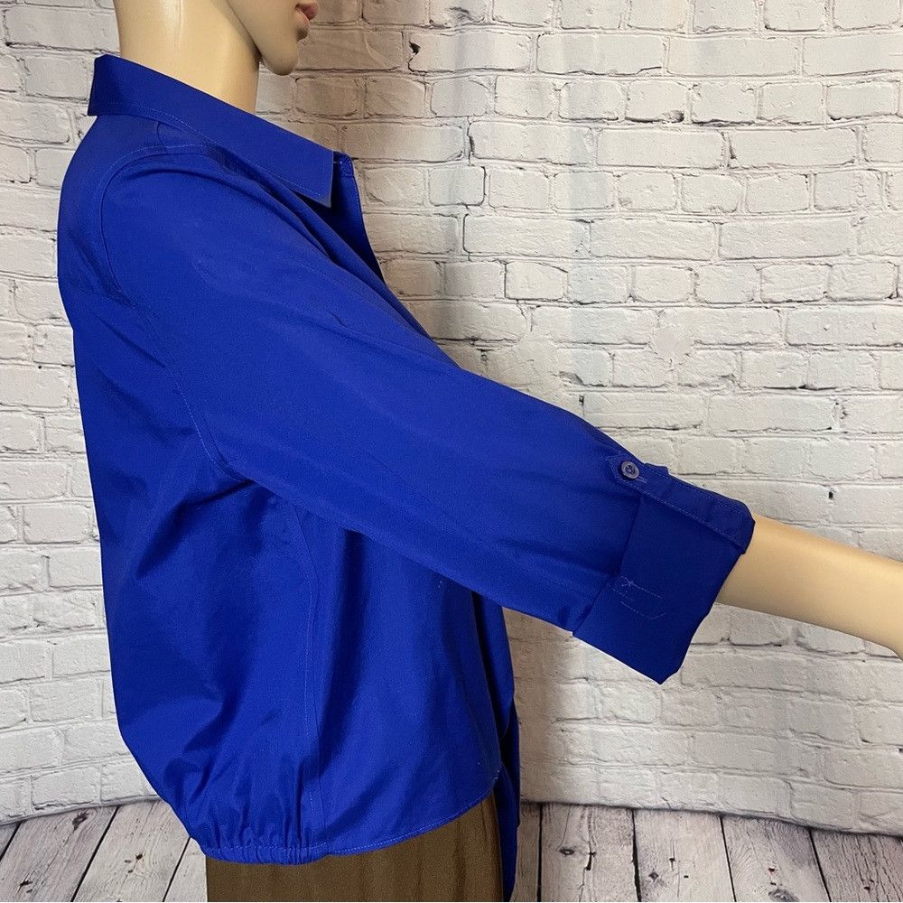 Chicos Chico's No-Iron Cotton Tie-Front Blue Shirt Size 0 US S Size S / US 4 / IT 40 - 4 Thumbnail