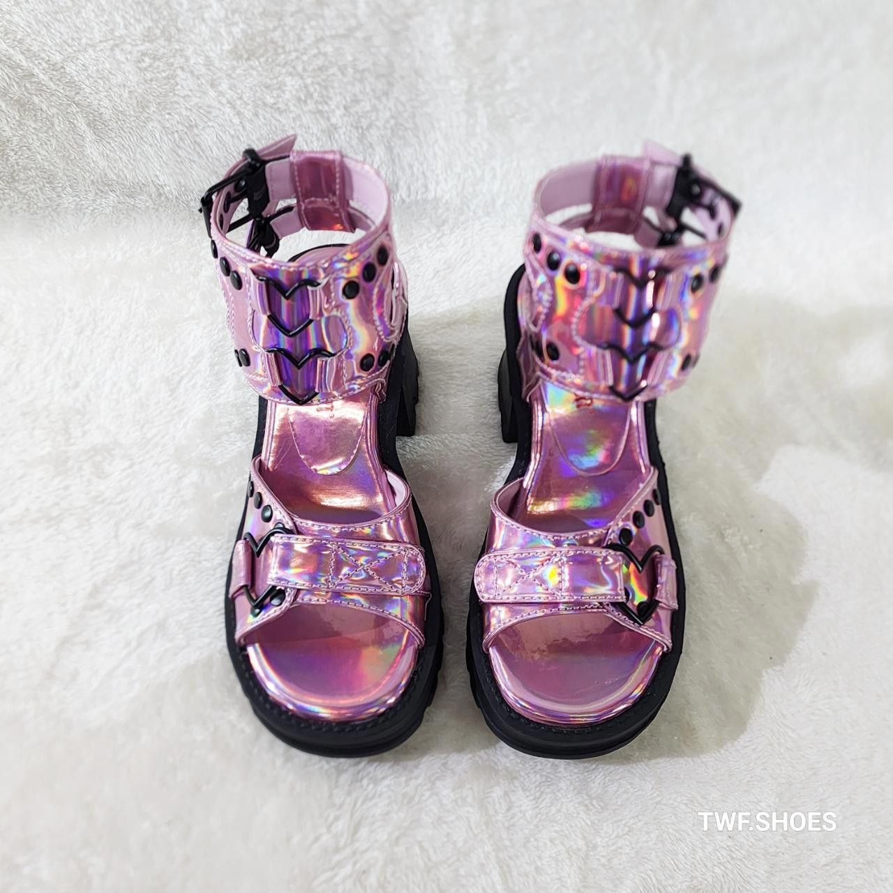 Demonia Cult DEMONIA Bratty Pink Hologram Block Heel Goth Punk Platform S Size US 6 / IT 36 - 2 Thumbnail