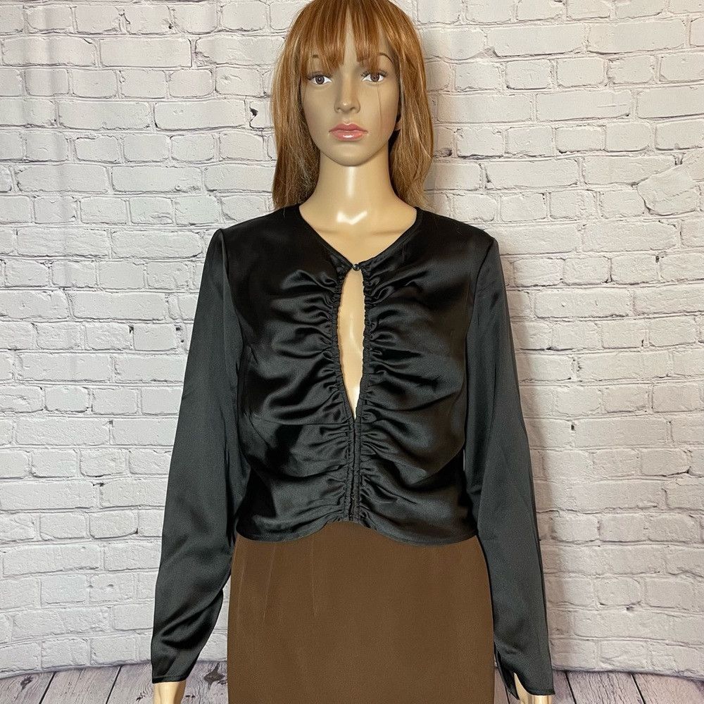 House of Harlow NWT New House of Harlow 1960 Black Satin Long Sleeve Blouse Size L / US 10 / IT 46 - 1 Thumbnail