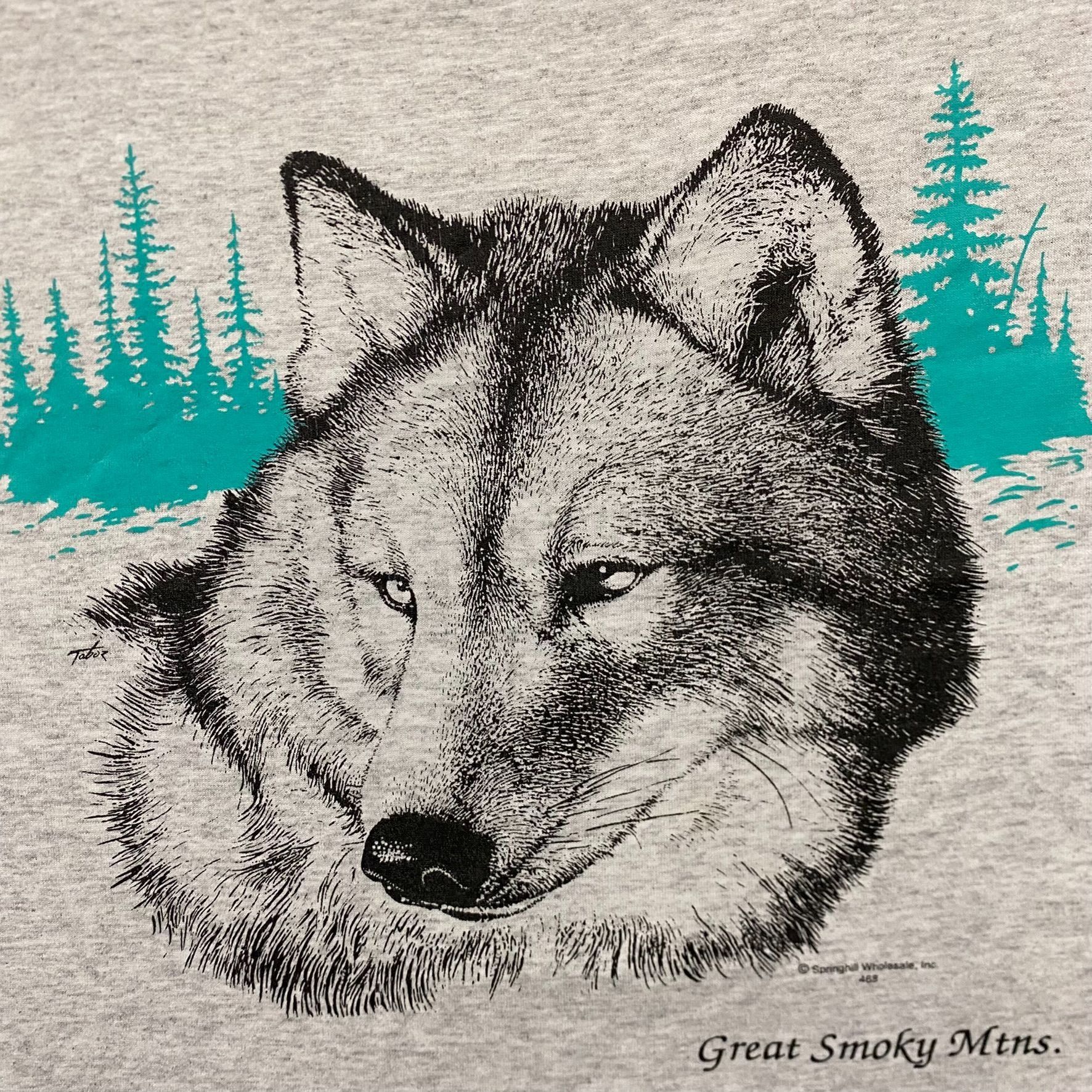 Hanes Vintage 90s Wolf Face T-Shirt Nature Art Single Stitch Tee Size US L / EU 52-54 / 3 - 2 Thumbnail