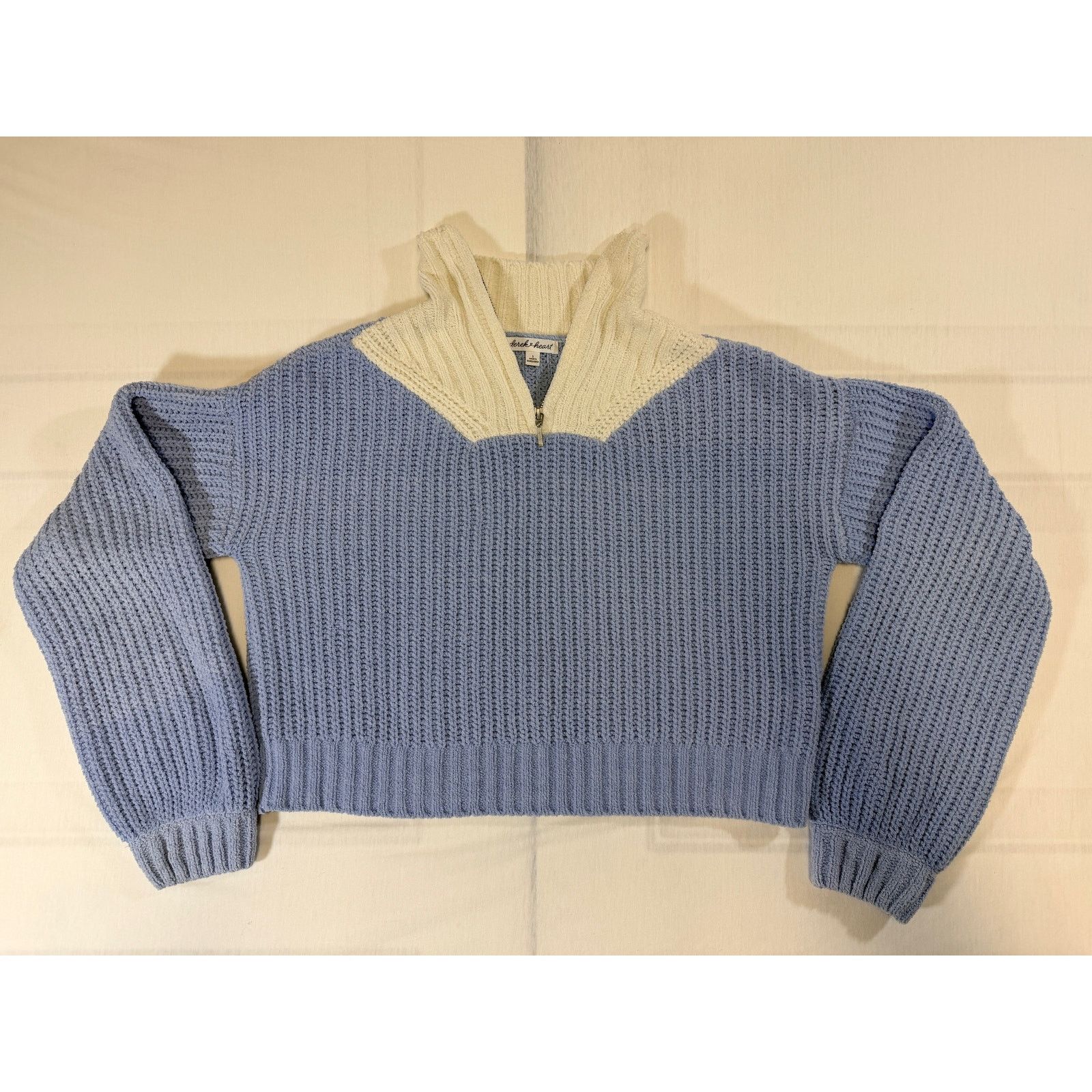 Other Derek Heart Women’s Blue & Cream Quarter Zip Sweater Size S / US 4 / IT 40 - 1 Thumbnail