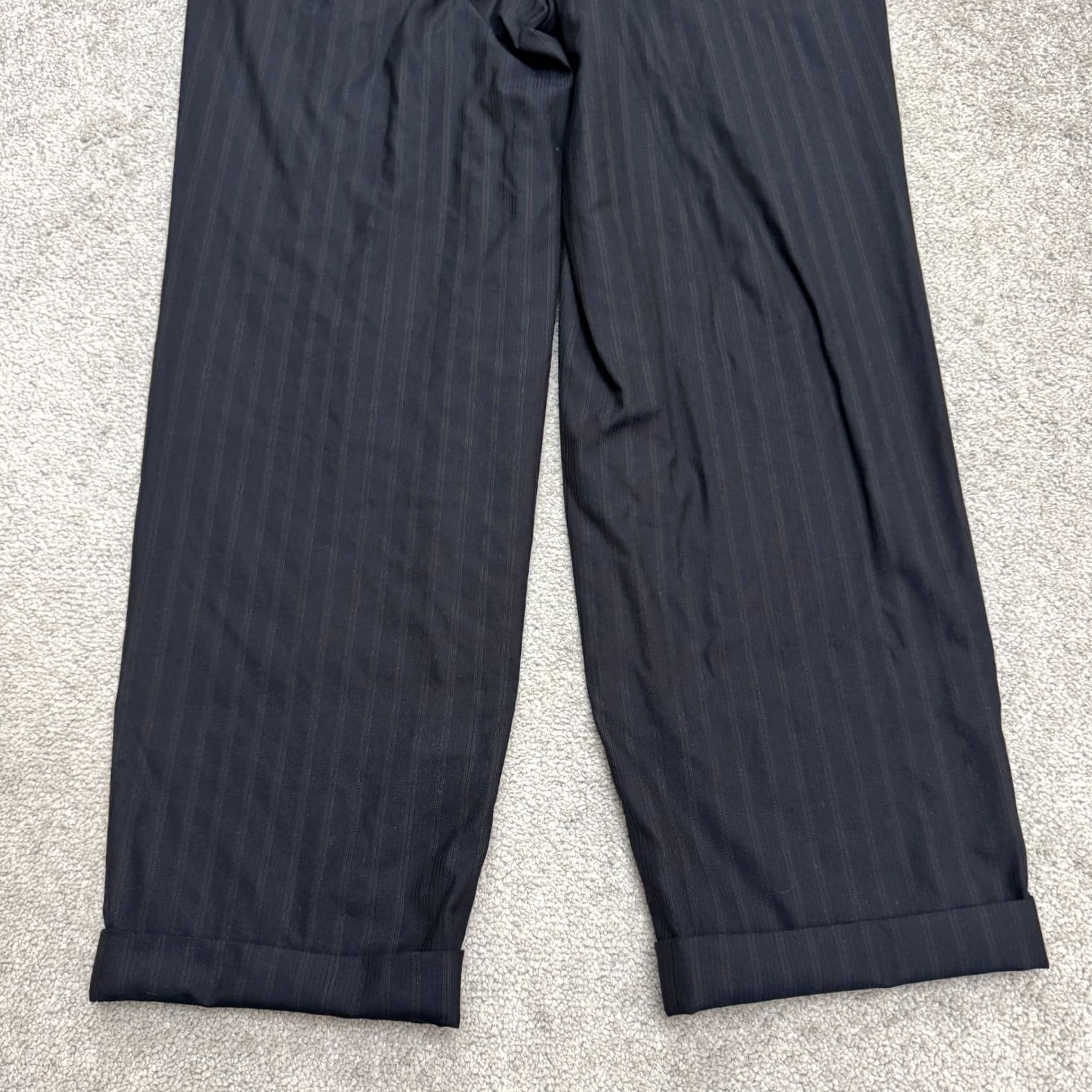 Canali Canali Wool Pinstriped Dress Pants Men 37x29 Navy Blue Cuffed Pleated Front Work Dress Pants Regular Fit Mens Blue Pinstriped Wool Pant Size US 37 - 4 Thumbnail
