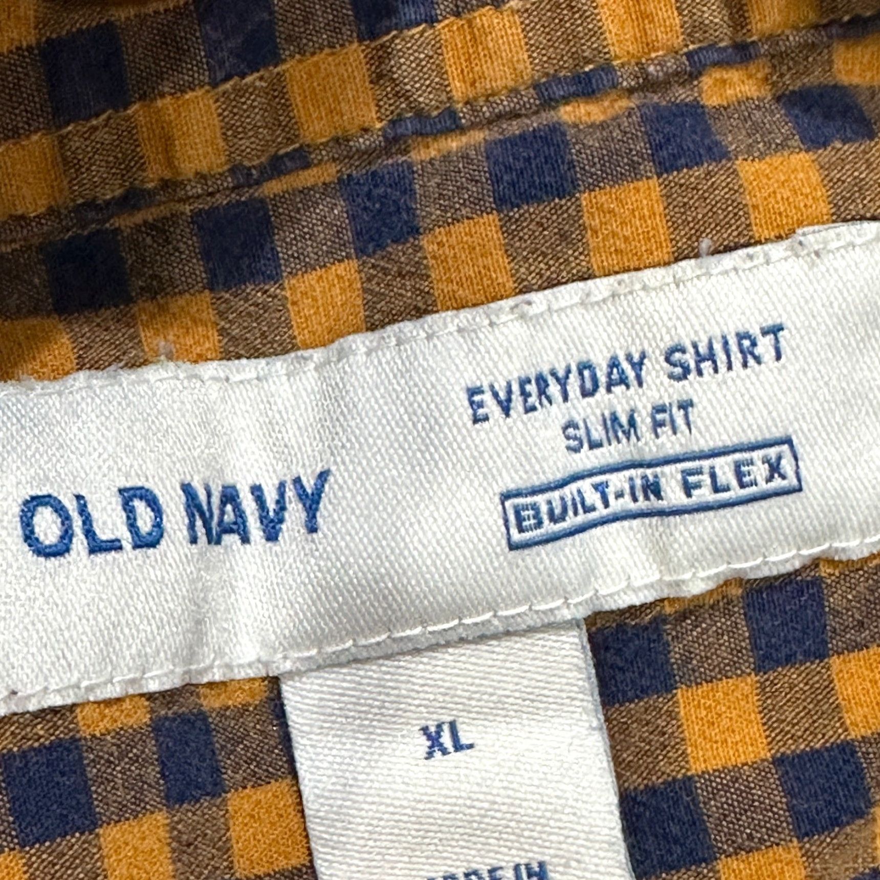 Old Navy Old Navy Button-Up Shirt Men XL Orange Blue Checkered Cotton Preppy Casual Business Chest 47 in Regular Fit Long Sleeve Collared Size US XL / EU 56 / 4 - 4 Thumbnail